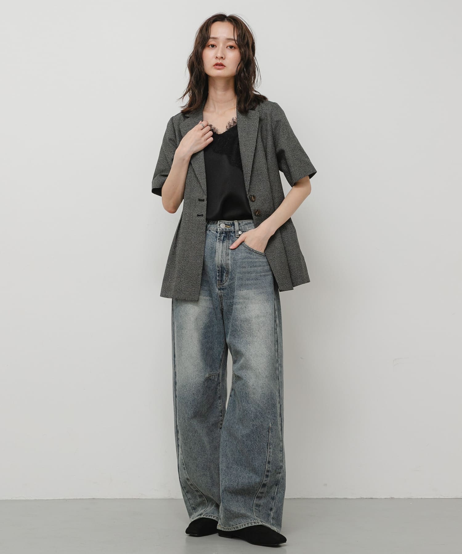 Vカットアシンメトリーパンプス BLACK S