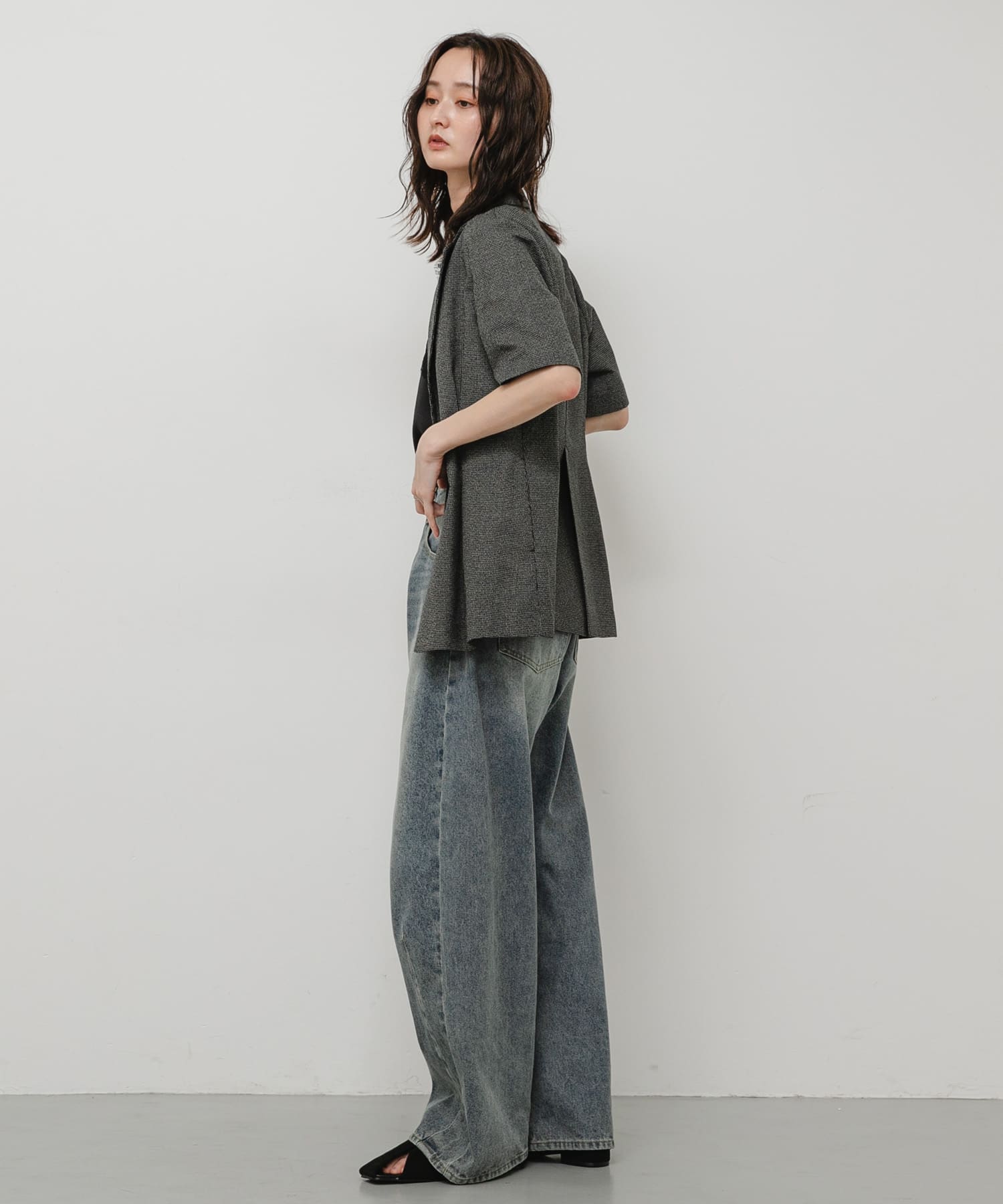 Vカットアシンメトリーパンプス BLACK S