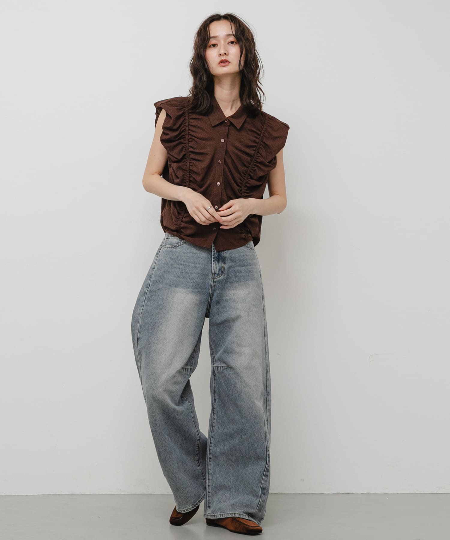 ベロアスライドシューズ BROWN S