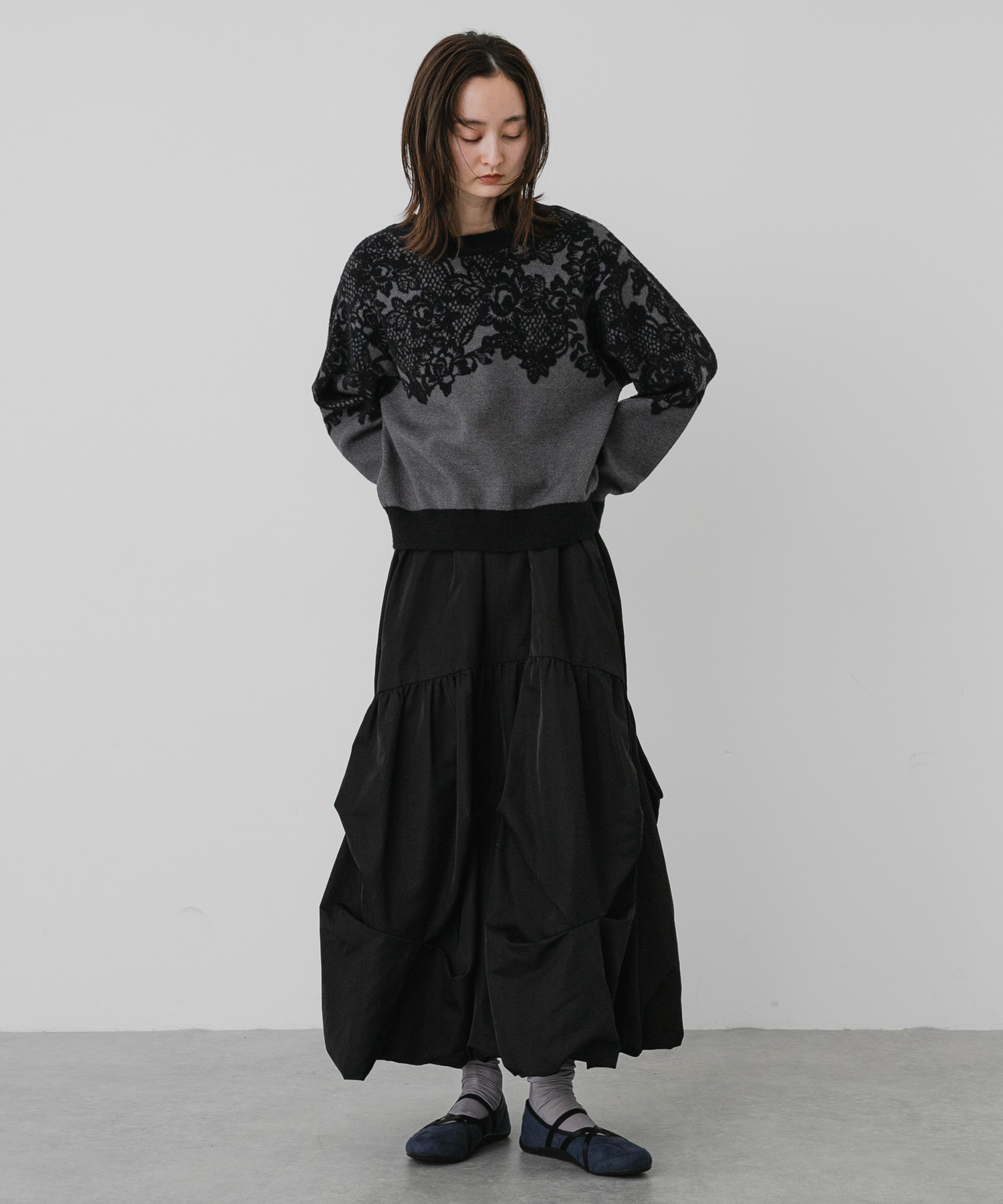 『軽量/抗菌/防臭』フラットソールバイカラーバレエスニーカー NVY×BLK S