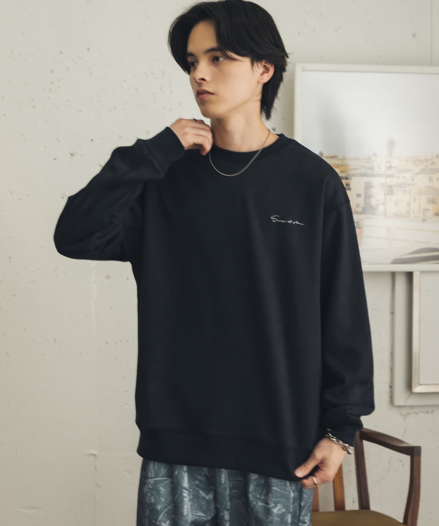 シシュウフェイクスエードクルーネックスウェット(M CHARCOAL