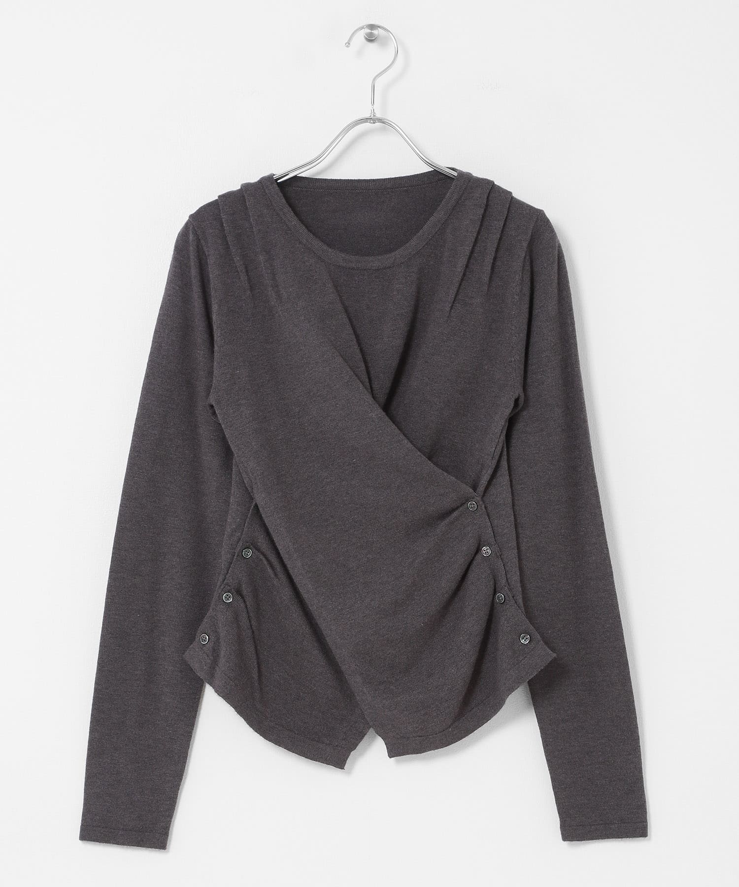 『洗濯可』アシンメトリーカシュクールニット CHARCOAL One