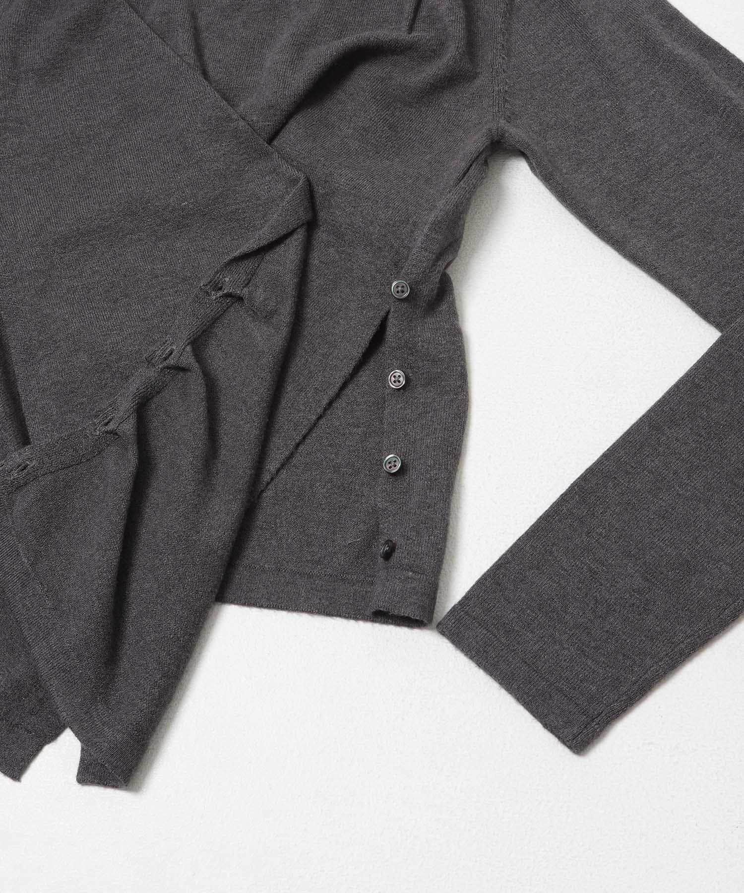 『洗濯可』アシンメトリーカシュクールニット CHARCOAL One