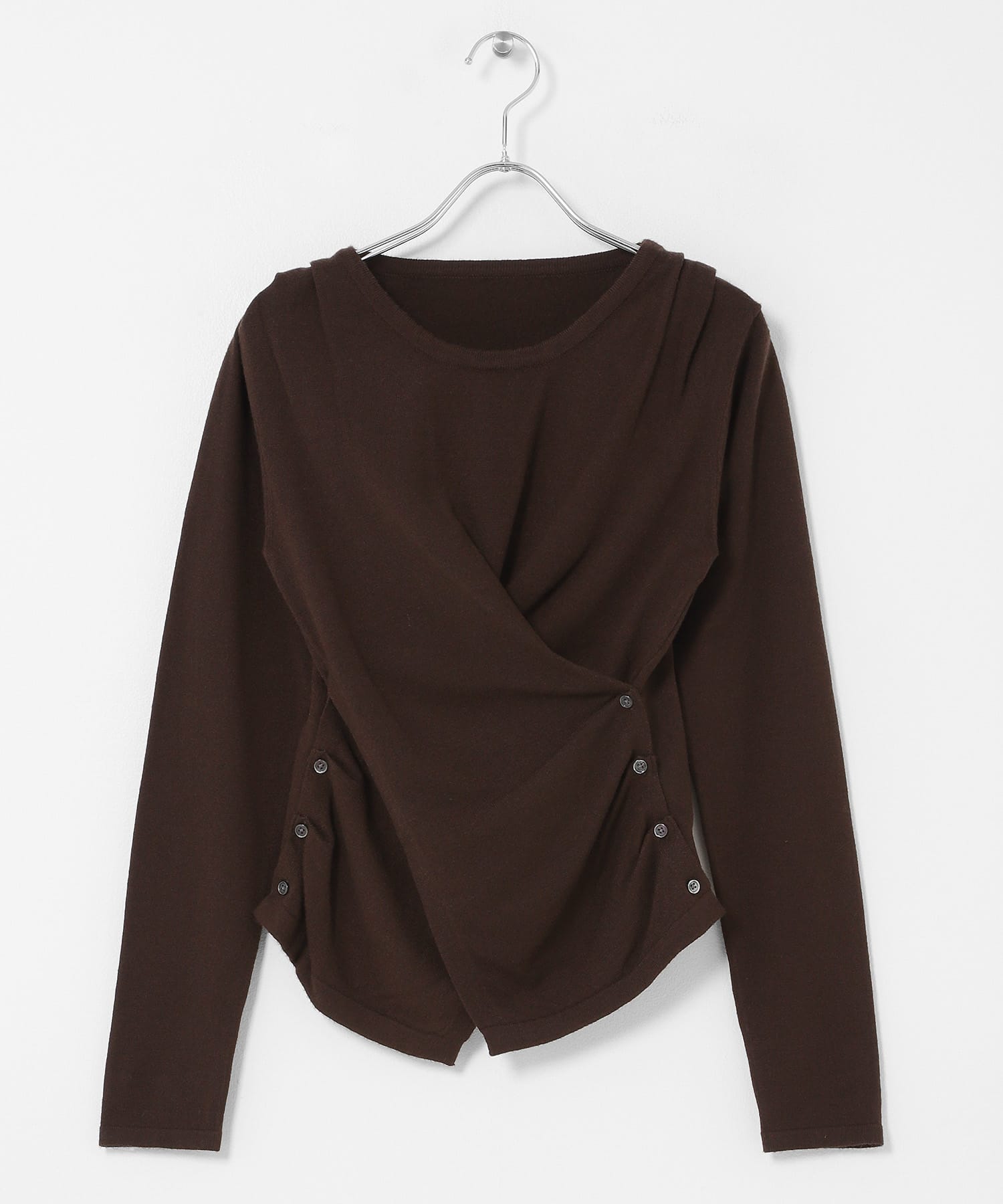 『洗濯可』アシンメトリーカシュクールニット BROWN One