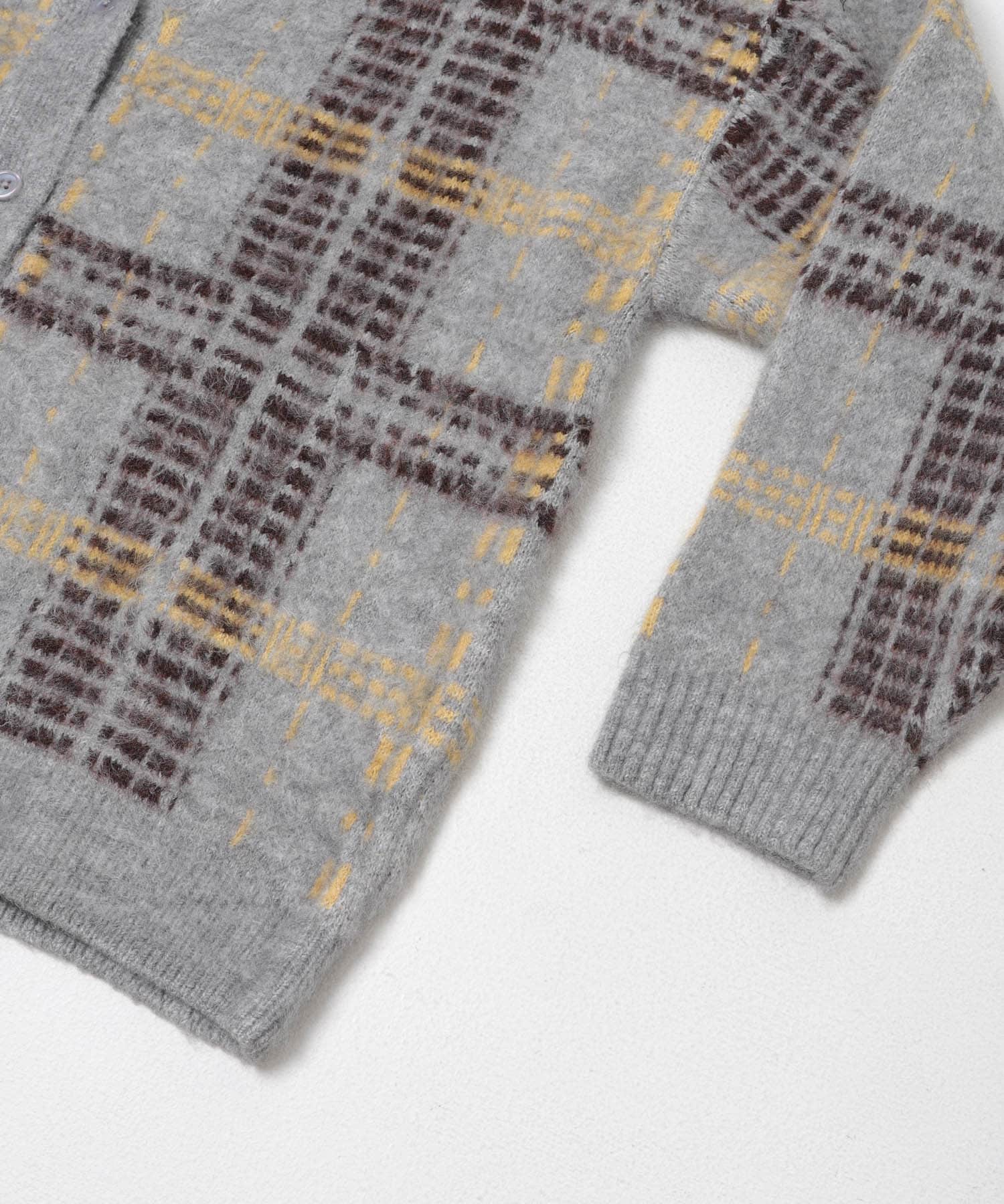『洗濯可』チェックパターンニットカーディガン GRAY One