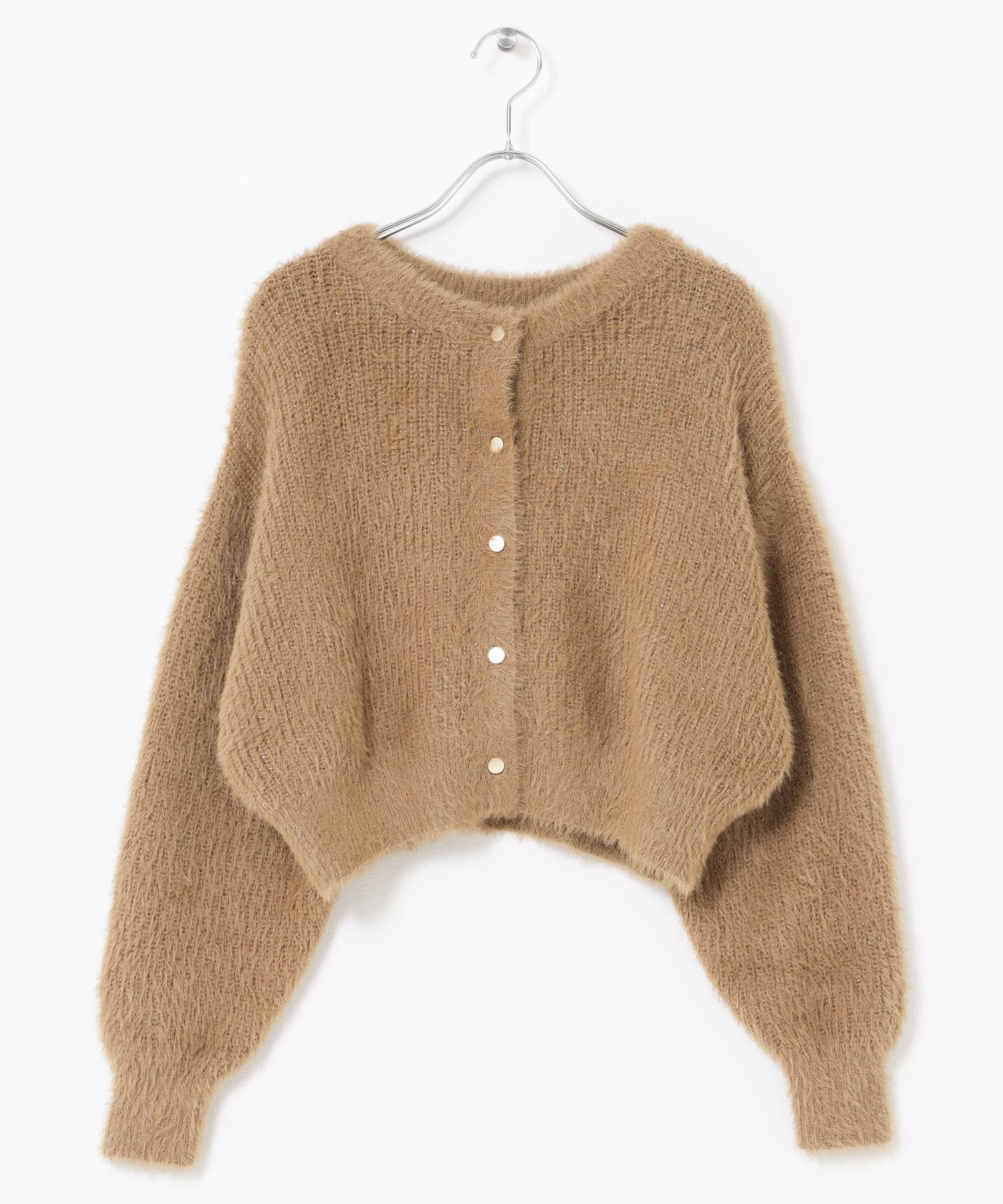 『洗濯可』ラメシャギークロップドカーディガン CAMEL One