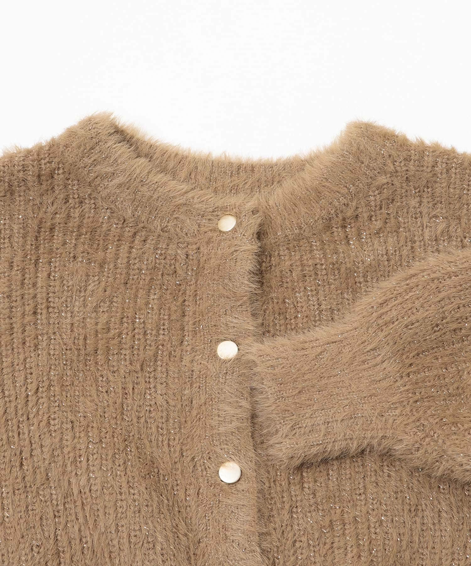 『洗濯可』ラメシャギークロップドカーディガン CAMEL One