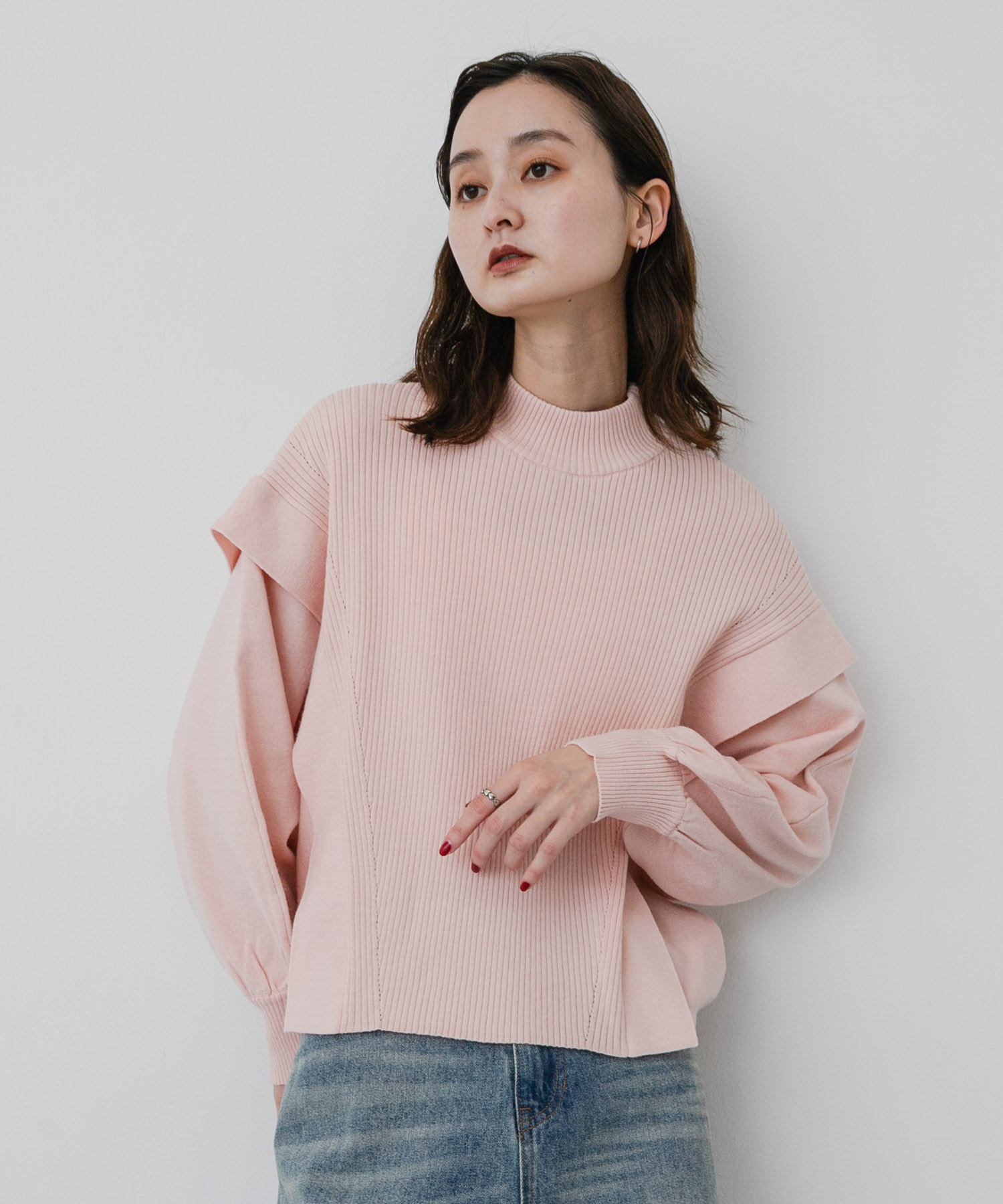 『洗濯可』ストレッチショルダータックセーター