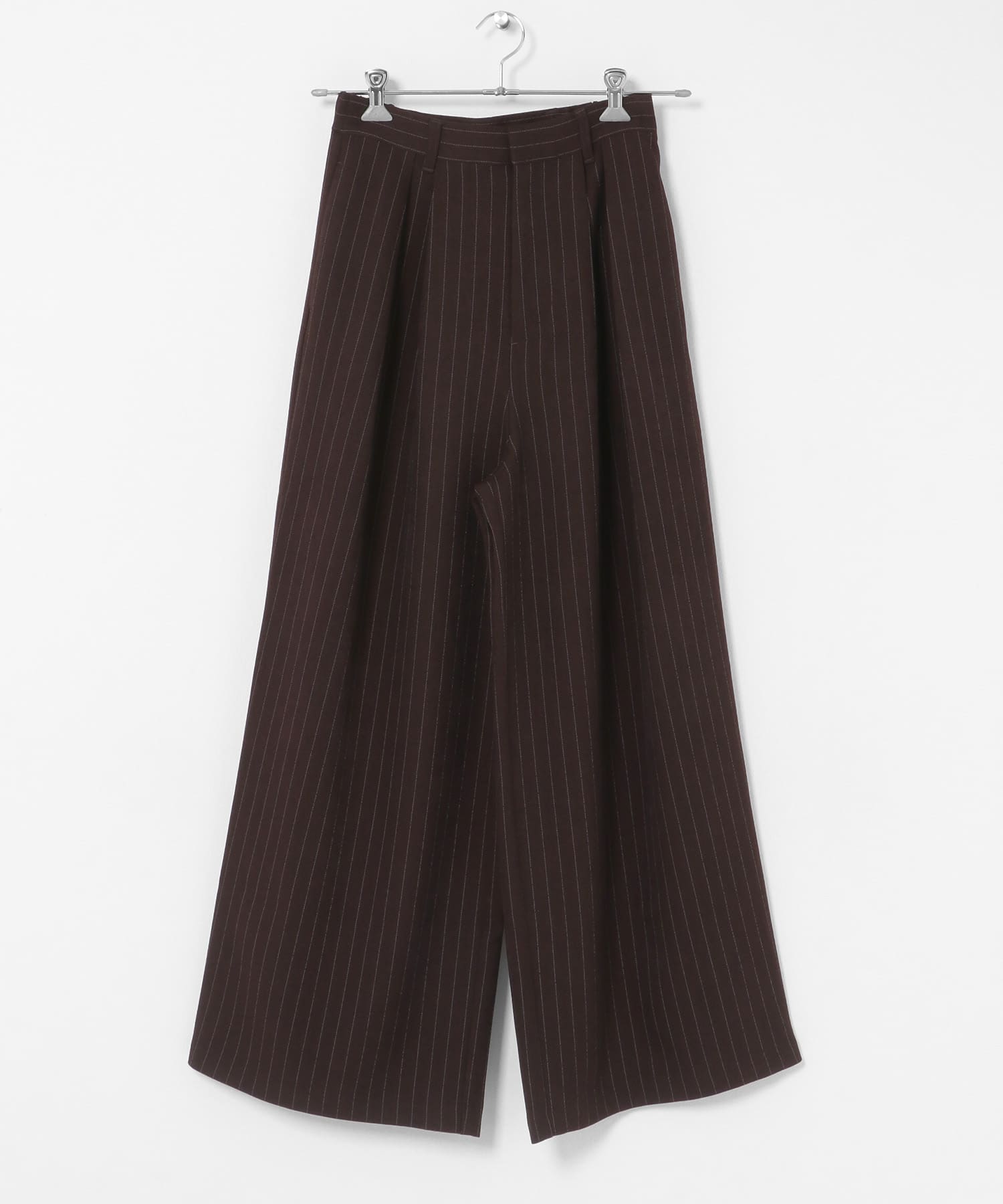 ウールライクピンストライプルーズパンツ BROWN XS