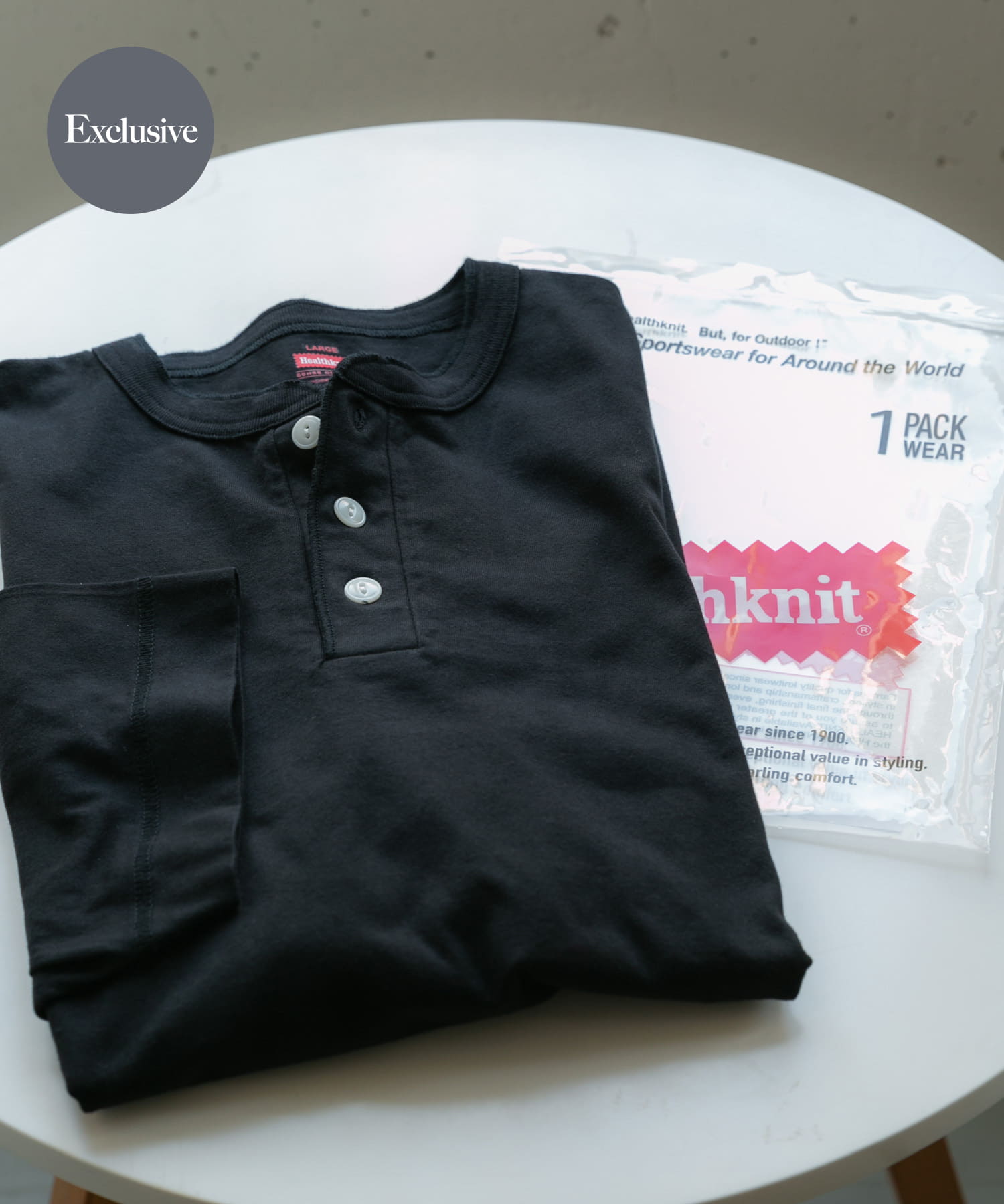 『別注』Healthknit×SENSE OF PLACE　ヘンリーネックTシャツ