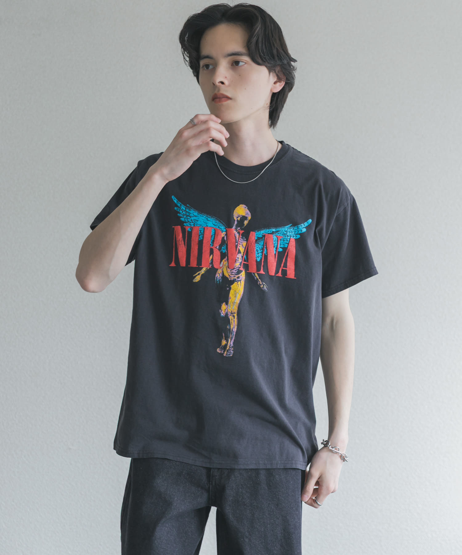 THRIFTY LOOK NIRVANA IN UTERO フェードTシャツ(M BLACK): トップス