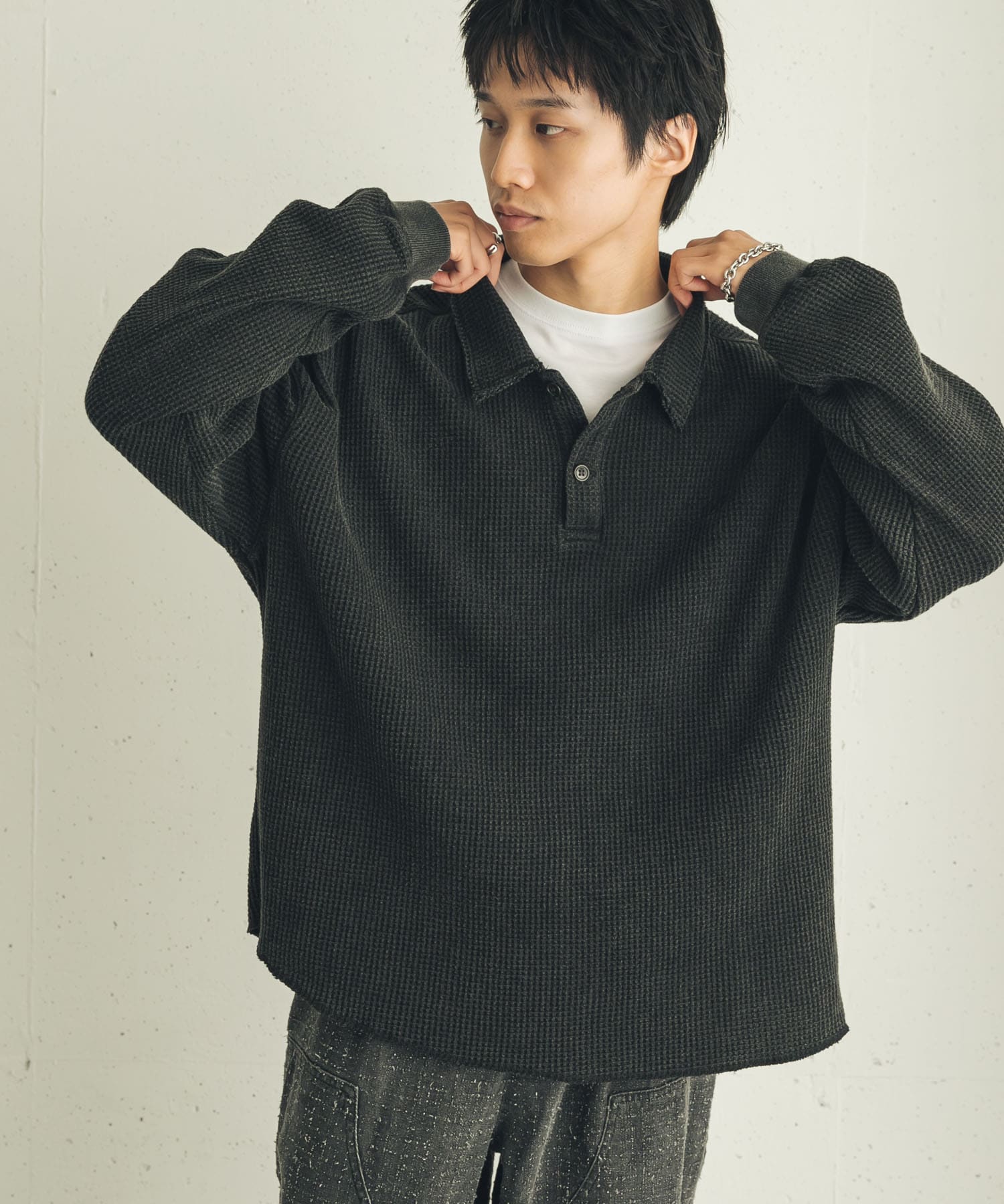 Diaspora skateboards　Waffle Long-Sleeve Polo