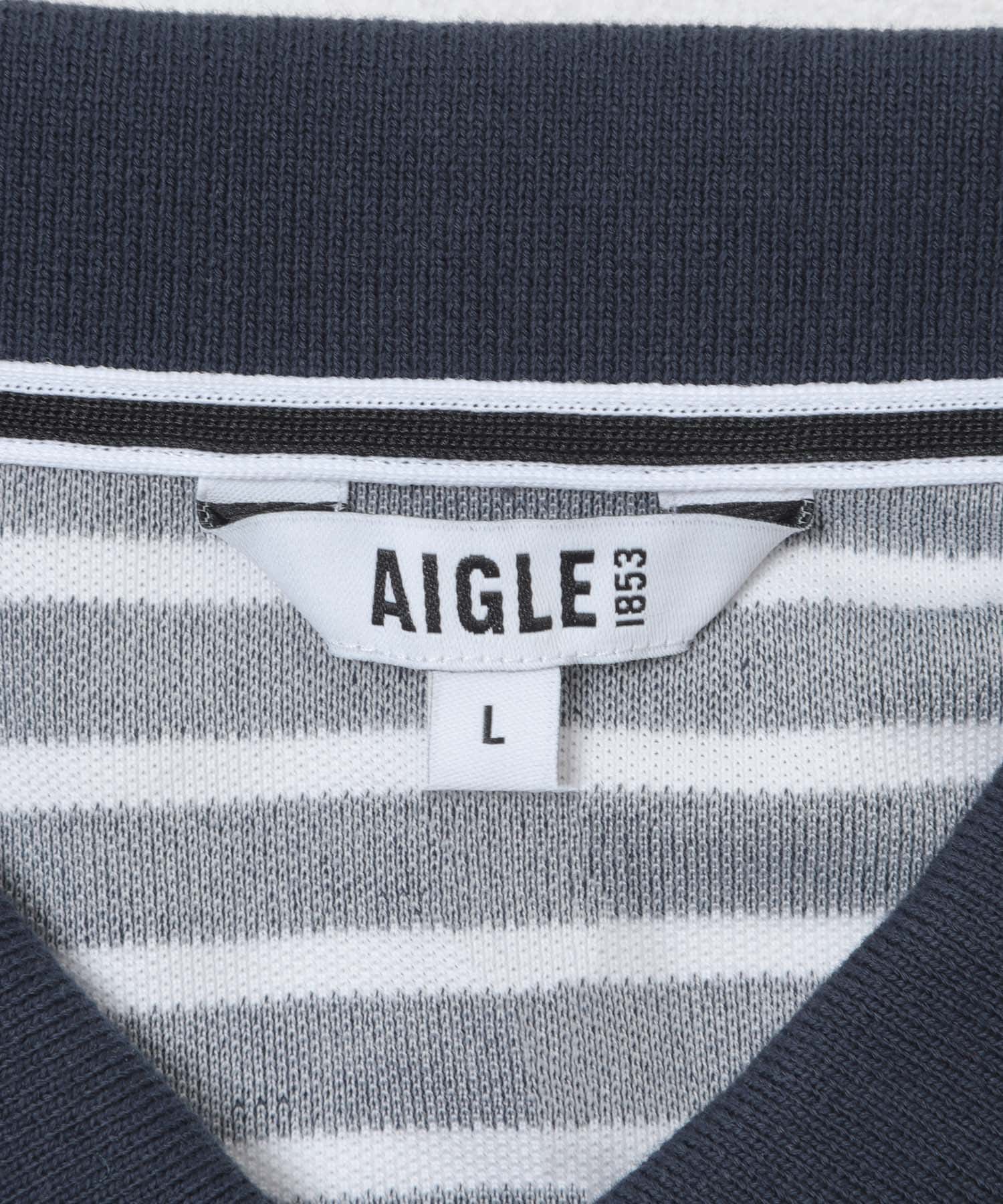 AIGLE　吸水速乾 テクスチャードストライプ 半袖ポロシャツ EMPIRE M