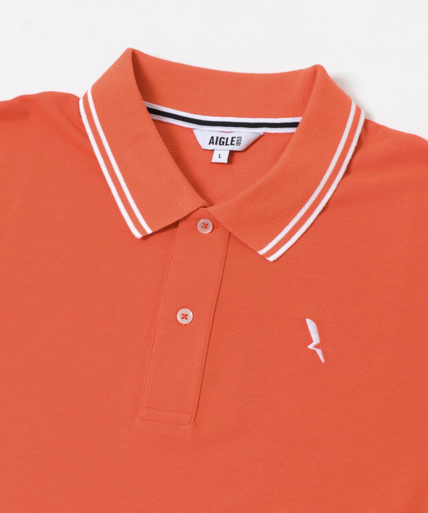 AIGLE　吸水速乾 襟ストライプポロシャツ PAPRIKA M