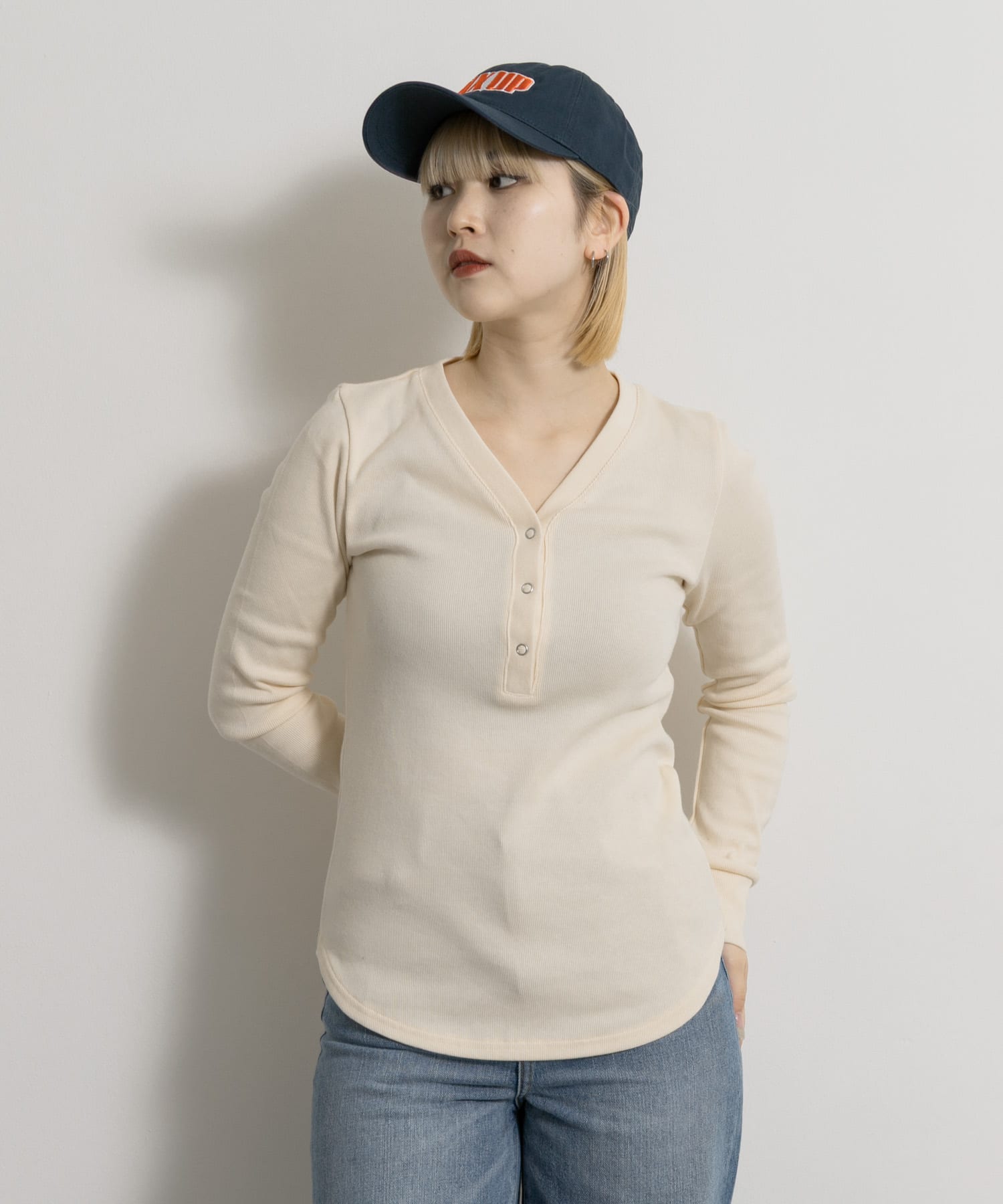 MIDIUMISOLID　RIB HENLEY NECK P/O