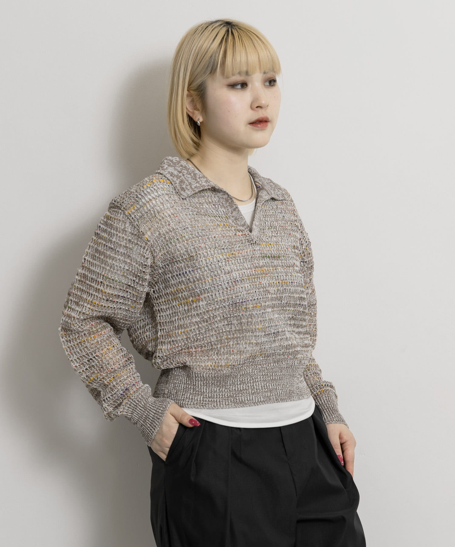 米富繊維　TWEEDY MESH KNIT P/O