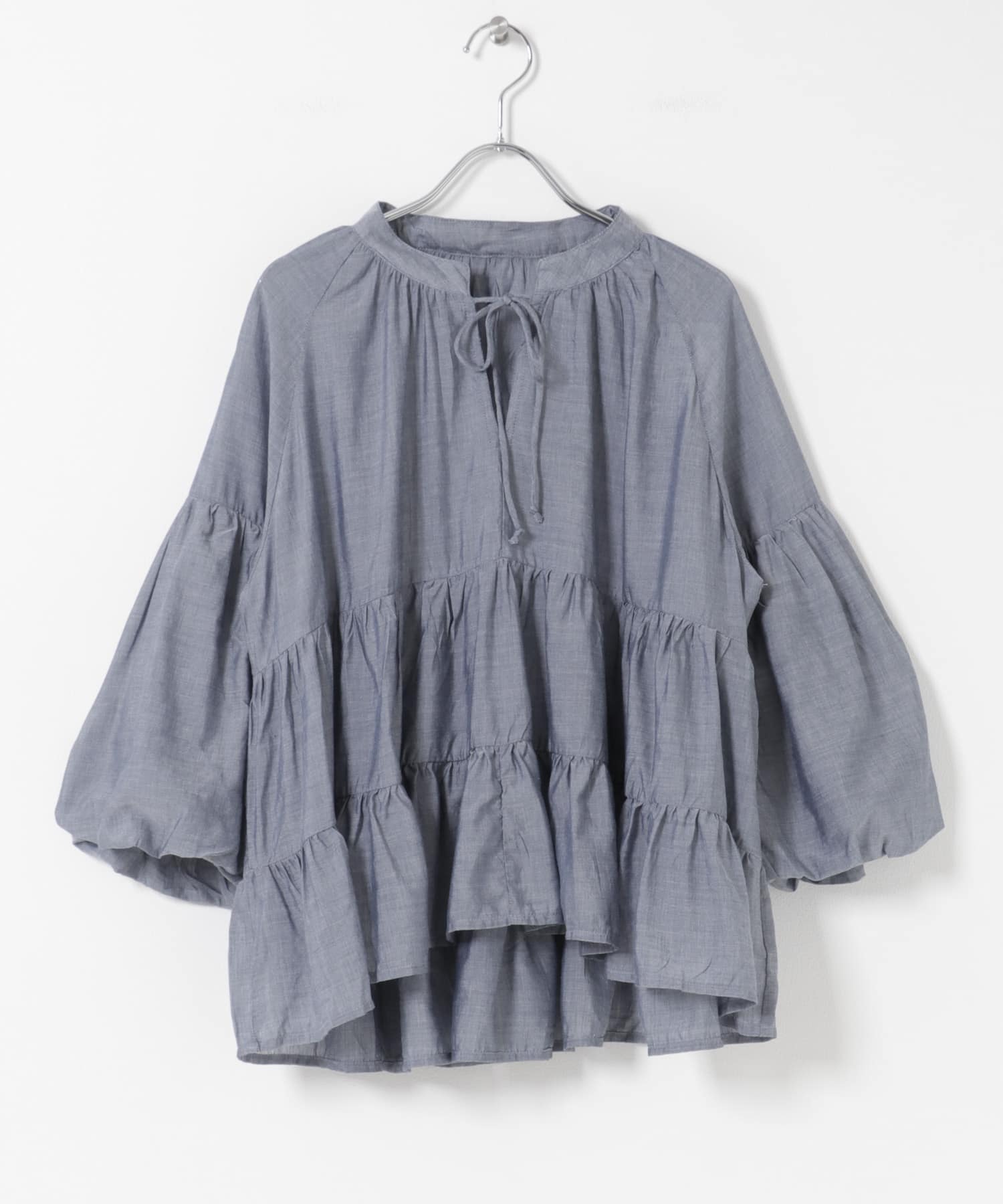 FANAKA　ギャザーフリルブラウス NAVY Free