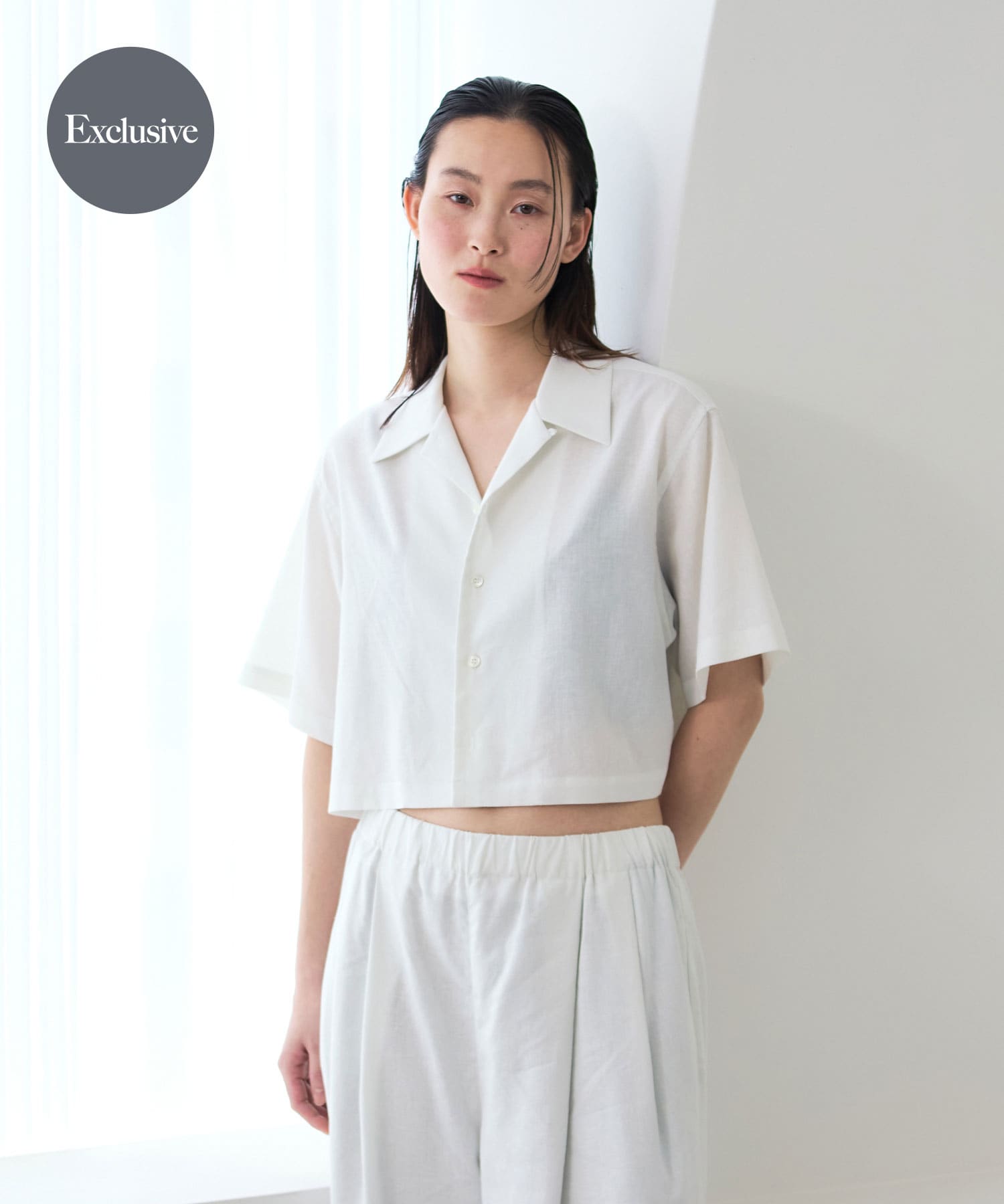 『別注』MIDIUMISOLID×THE GOODLAND MARKET　LINEN open-collar shirts