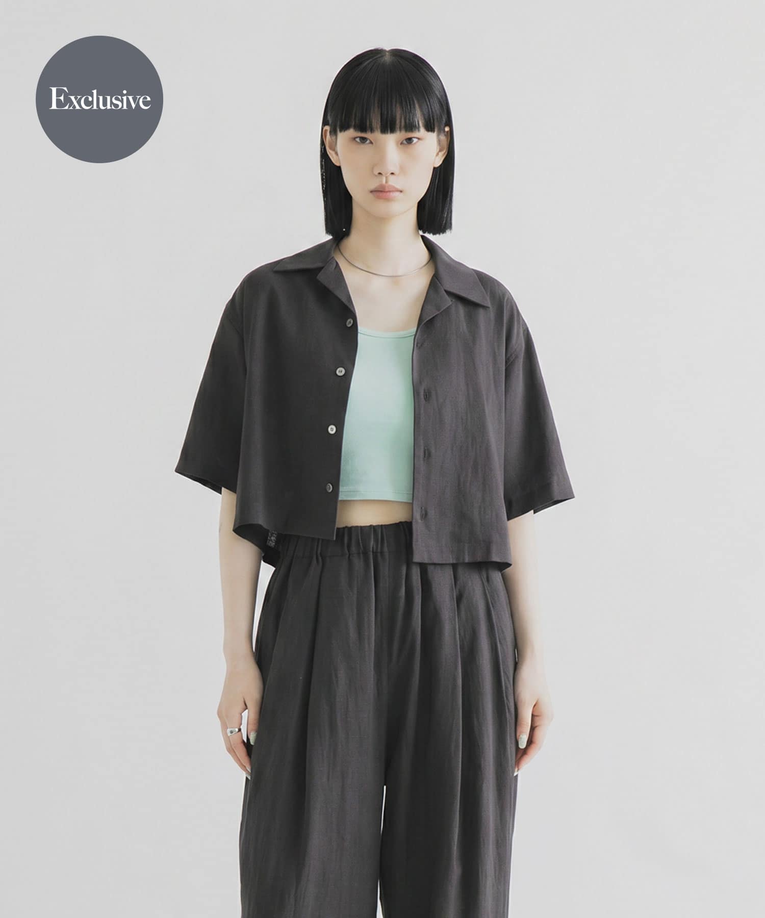『別注』MIDIUMISOLID×THE GOODLAND MARKET　LINEN open-collar shirts