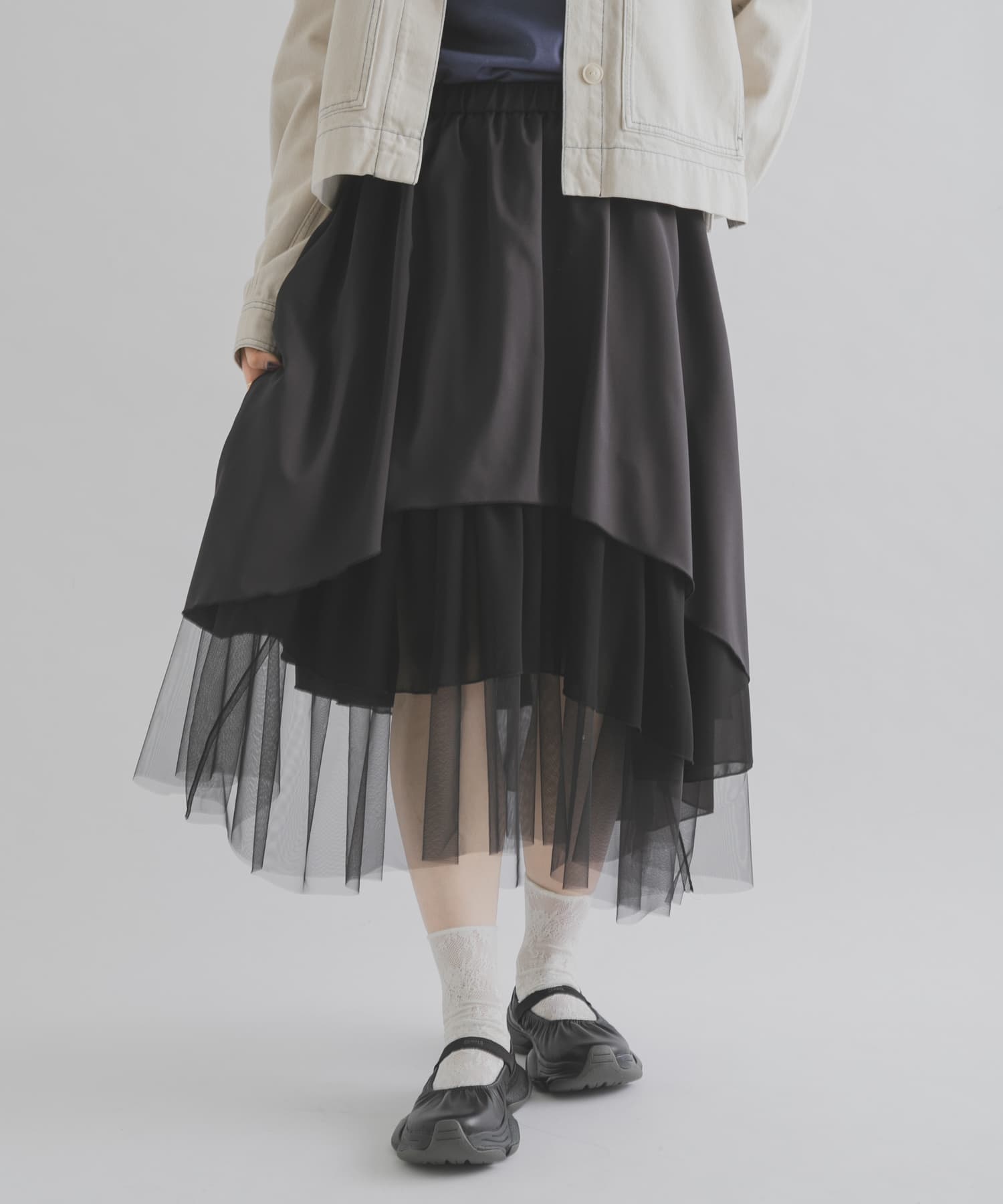 MIDIUMISOLID ASYMMETRY TIERED SK(Free BLACK): スカート｜URBAN