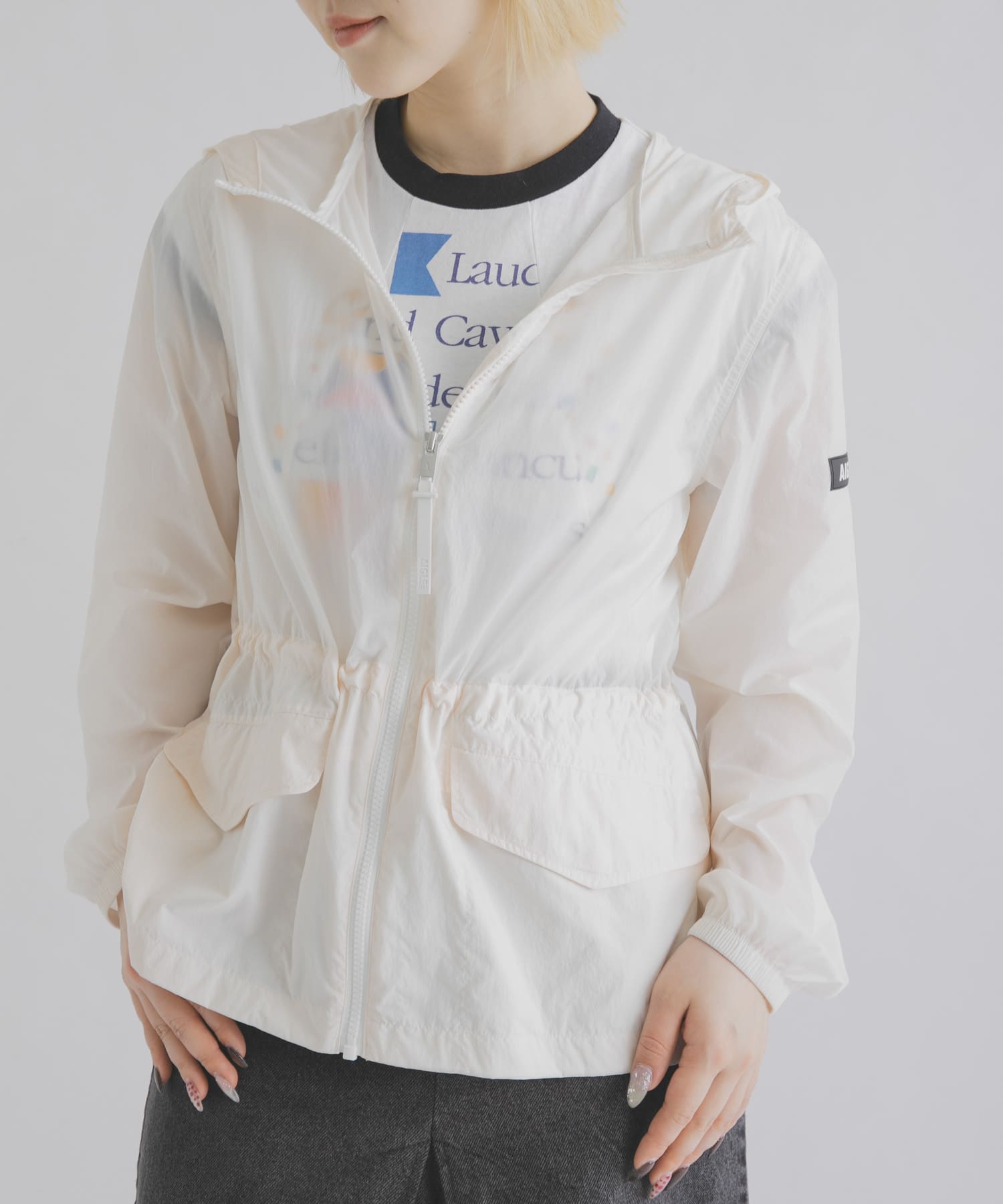 AIGLE　超軽量 撥水 UVカット フーディショートジャケット