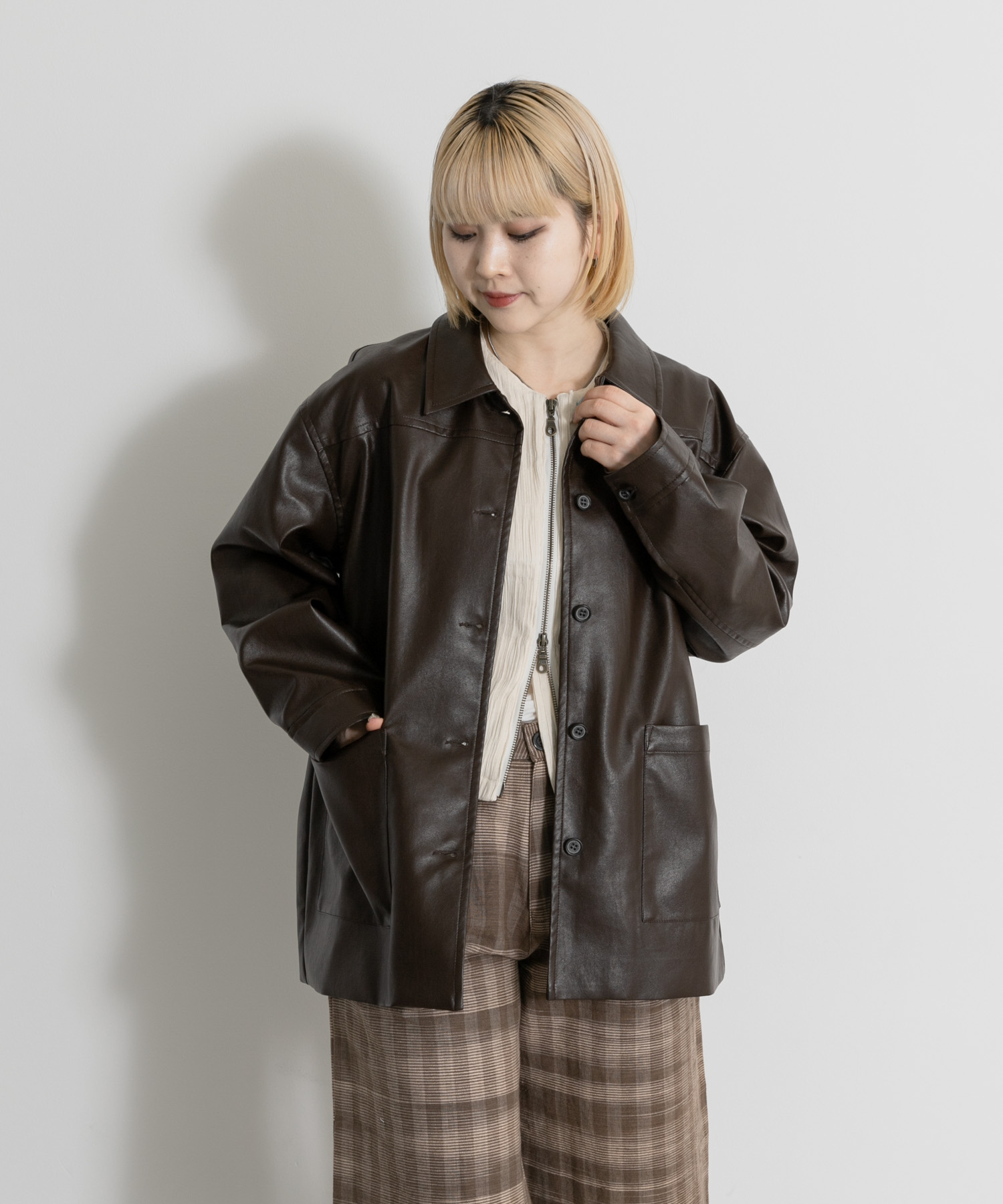 MIDIUMISOLID　synthetic leather over size blouson