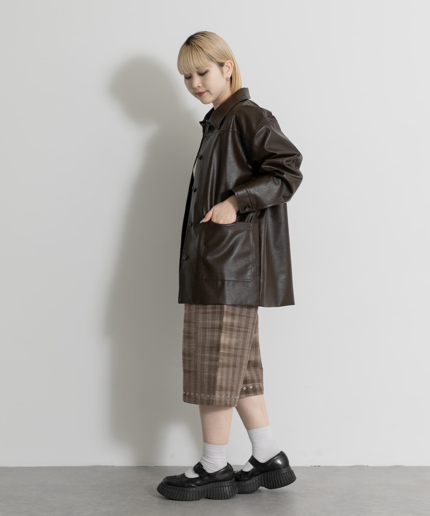 MIDIUMISOLID synthetic leather over size blouson(Free BROWN