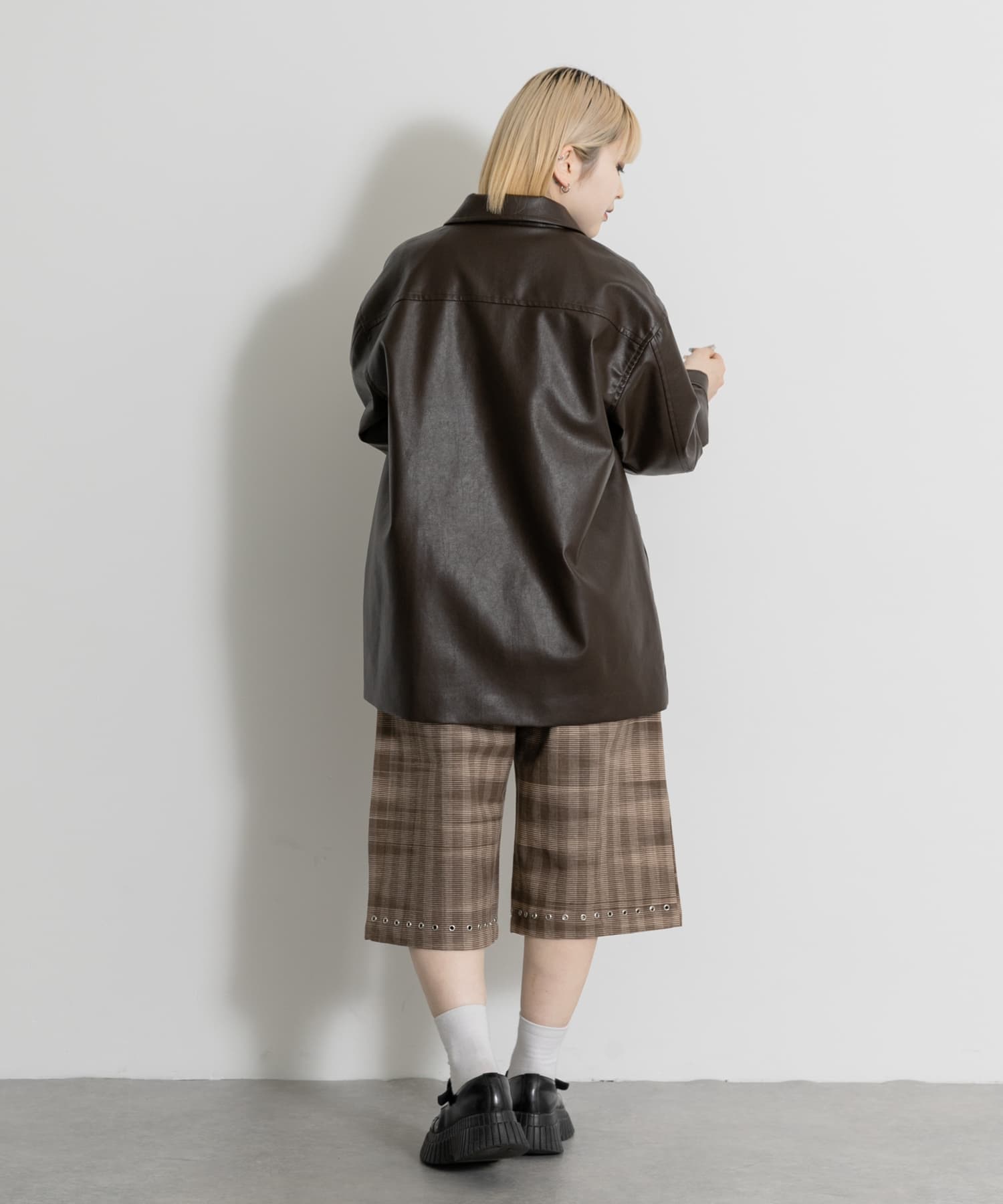 MIDIUMISOLID synthetic leather over size blouson(Free BROWN