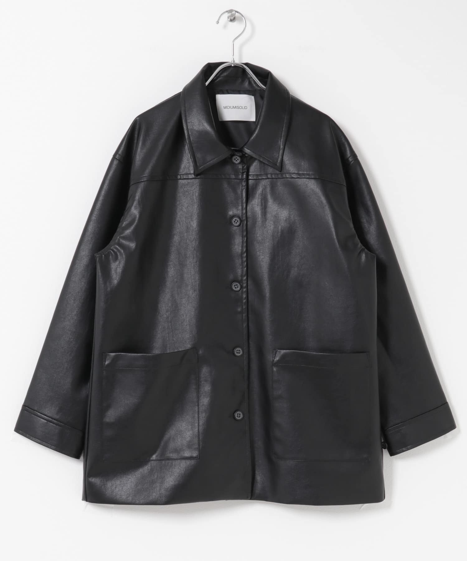 MIDIUMISOLID synthetic leather over size blouson(Free BROWN