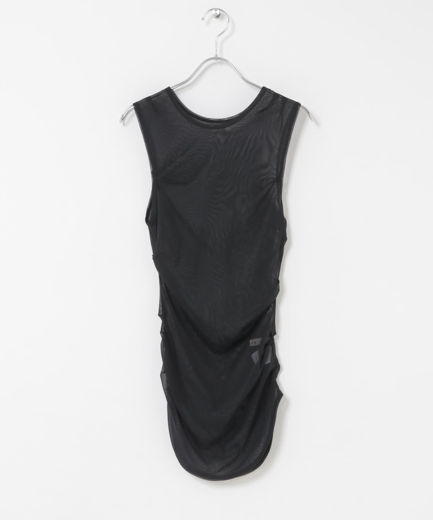cwtch　SHEER RANDOM TUCK TANK TOP BLACK Free