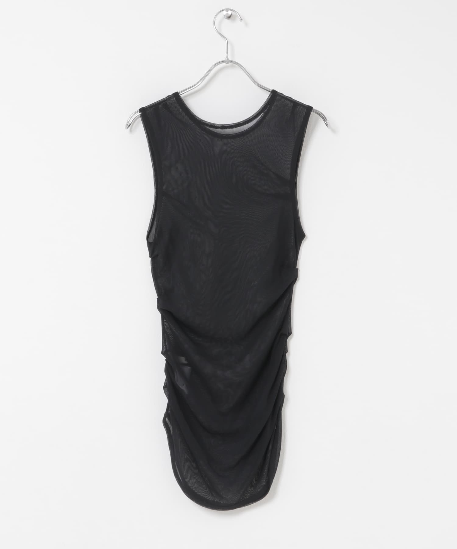 cwtch　SHEER RANDOM TUCK TANK TOP BLACK Free