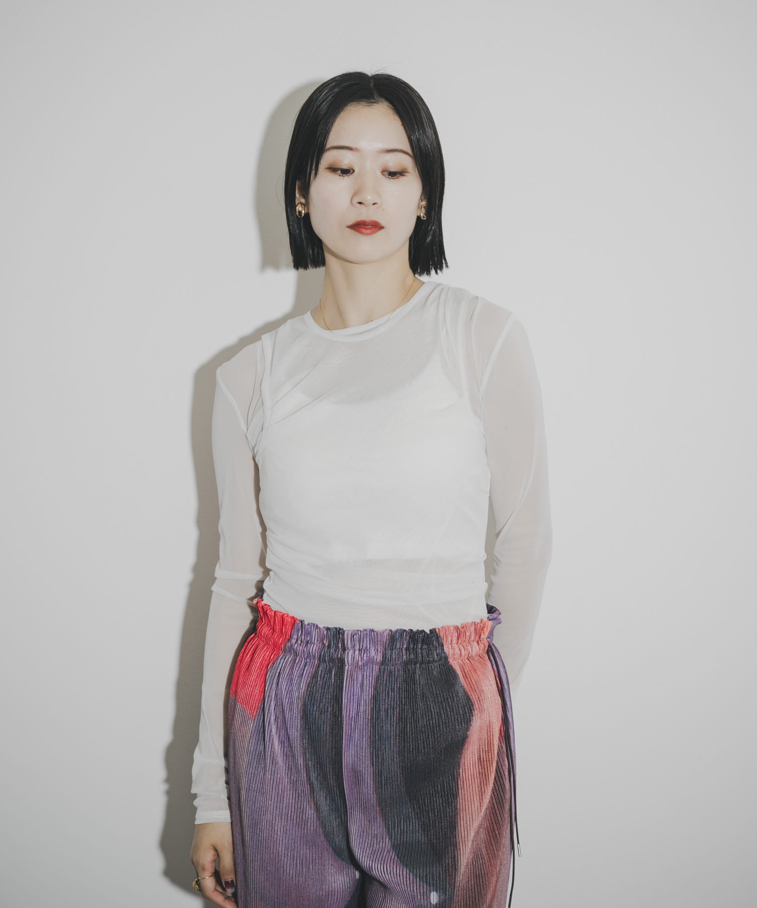 cwtch　SHEER RANDOM TUCK LONG TEE