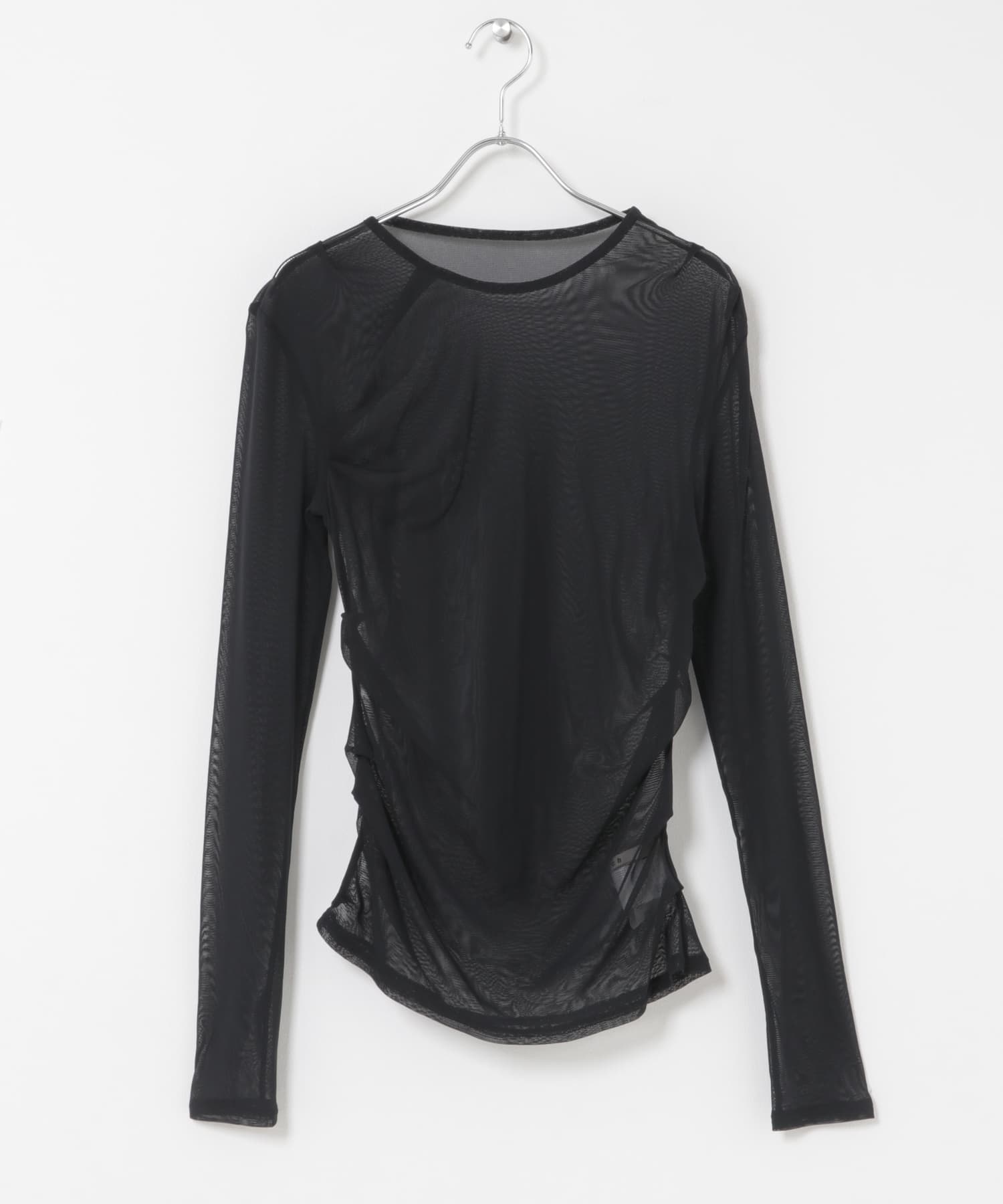 cwtch　SHEER RANDOM TUCK LONG TEE BLACK Free