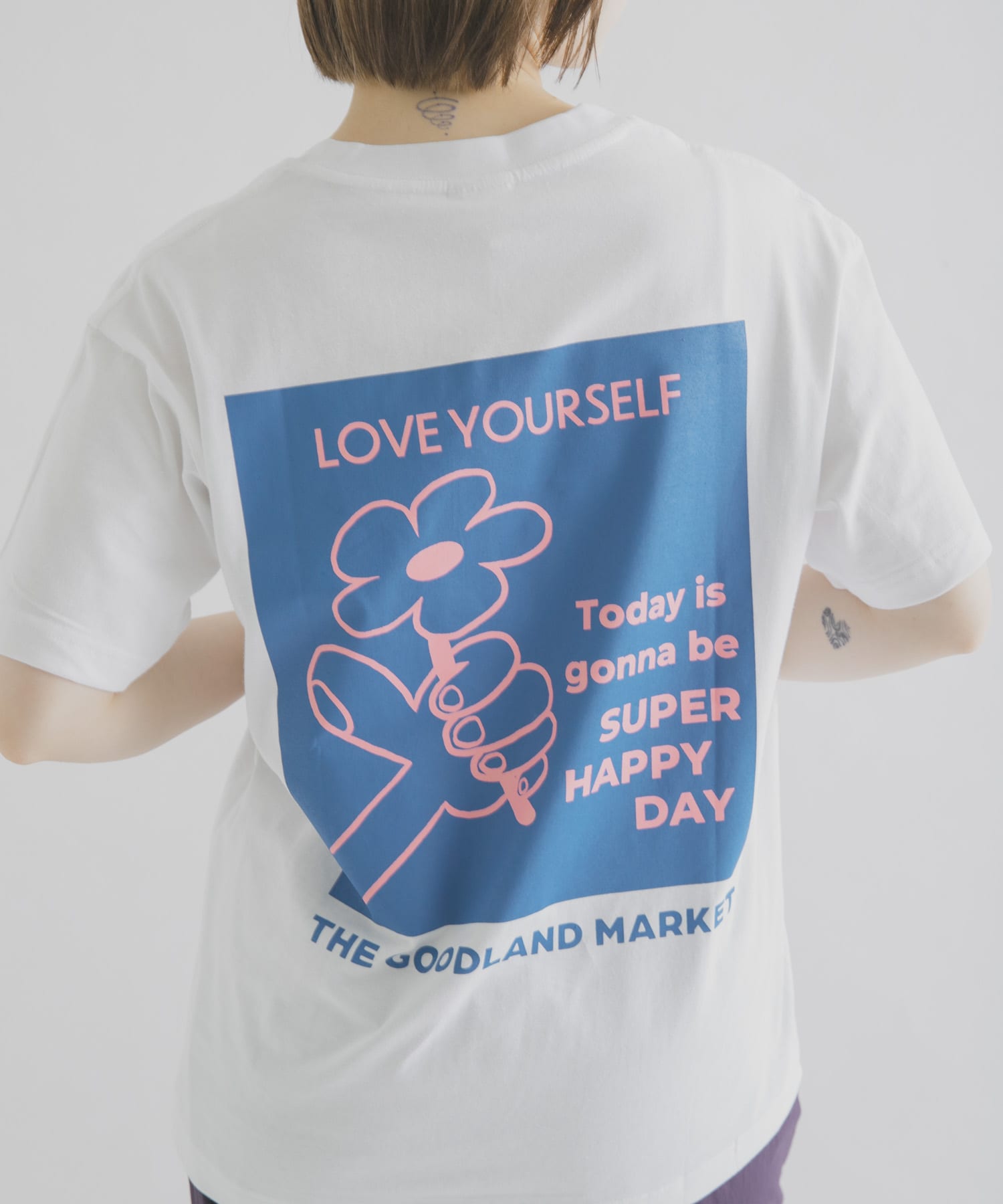 ザ グッドランド マーケット THE GOODLAND TEE-flower(S BLUE