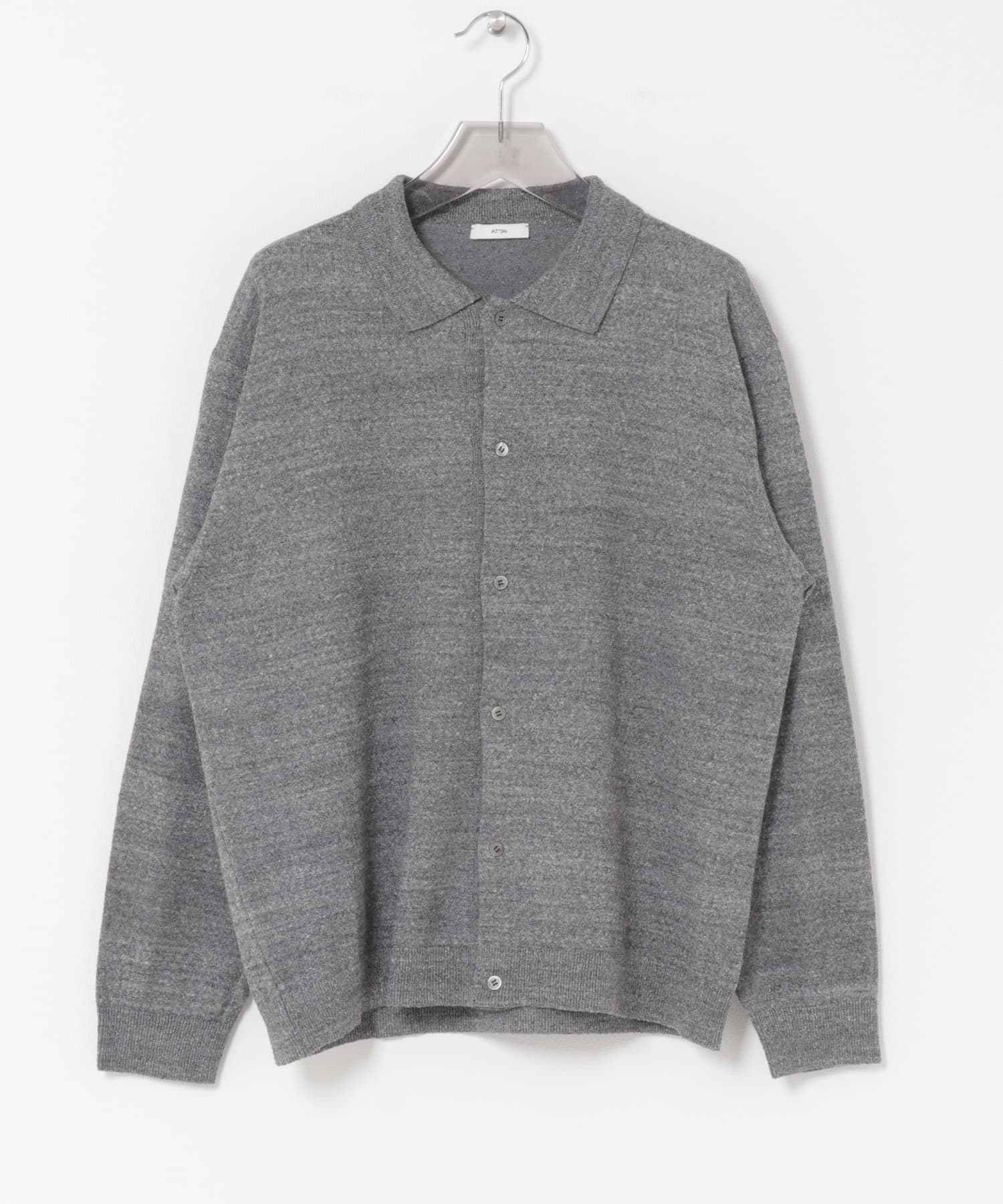ATON　C/W BOUCLE POLO CARDIGAN TOP GRAY 4