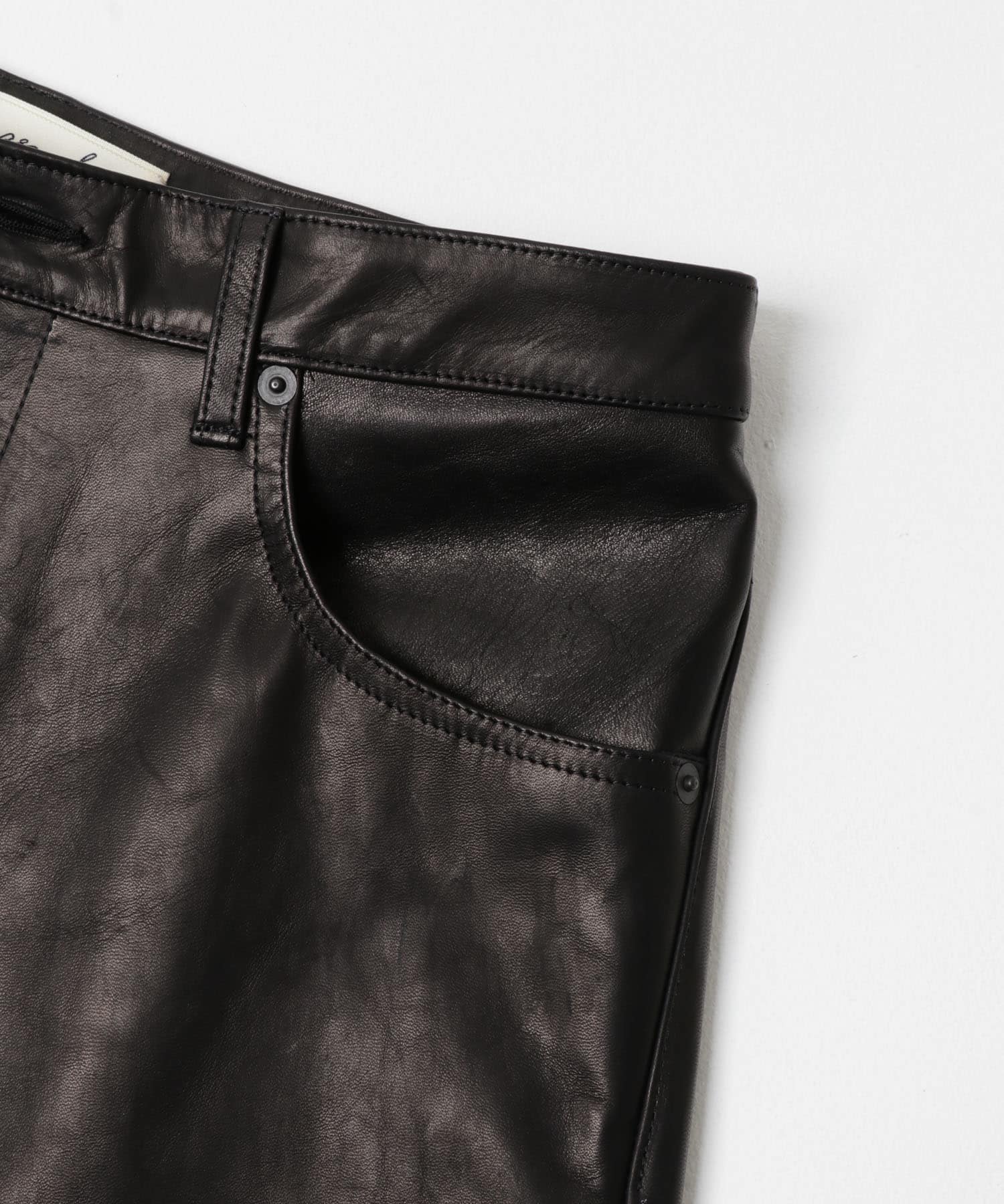 semoh　LEATHER FIVE POCKET PANTS BLACK 2