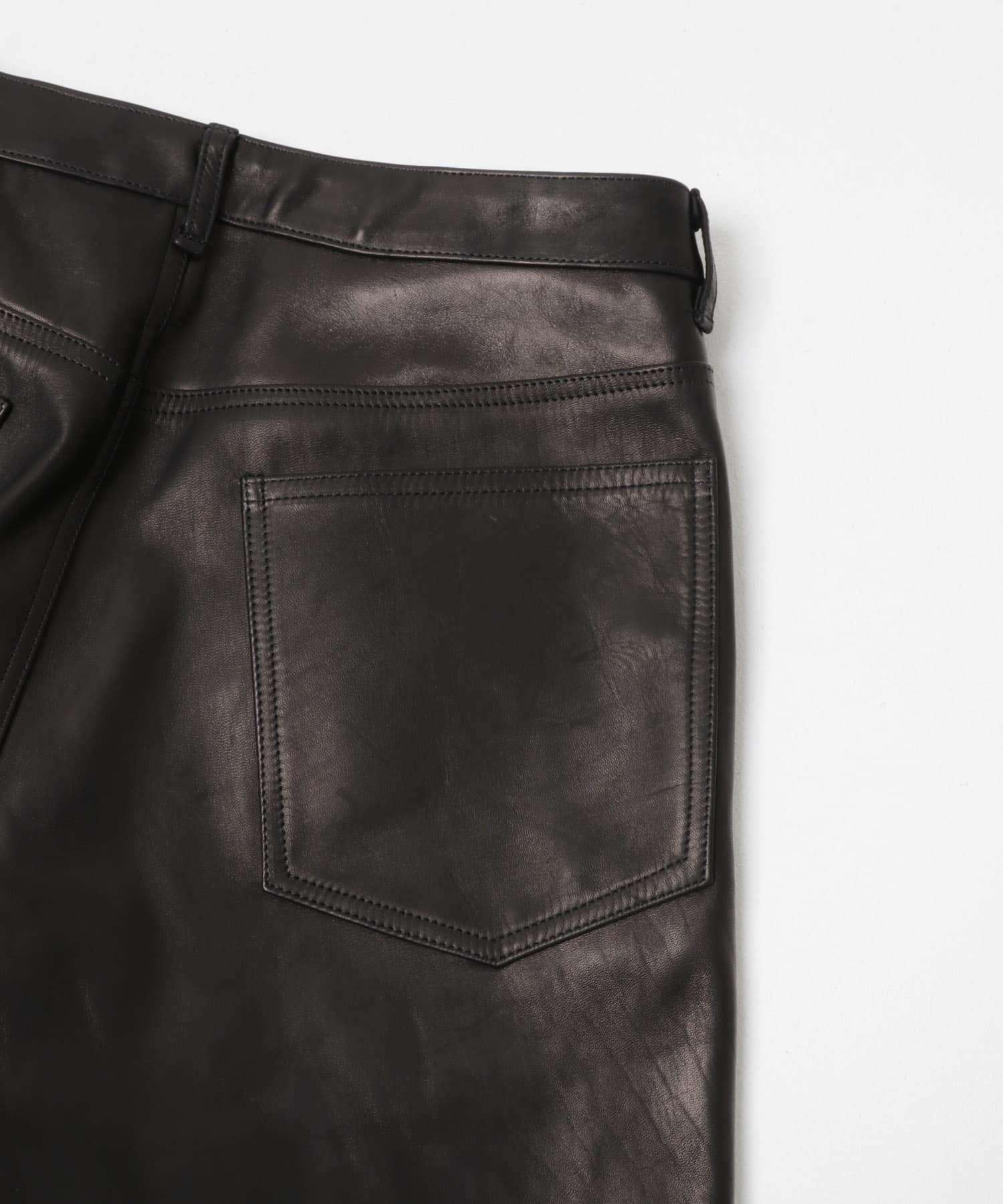 semoh　LEATHER FIVE POCKET PANTS BLACK 2
