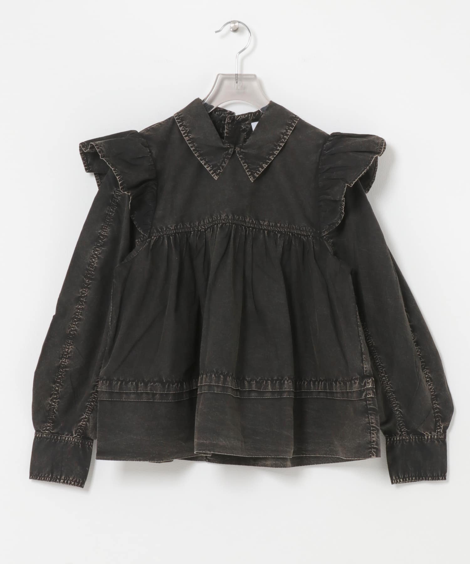 GANNI　GARMENT DYED FRILL BLOUSE
