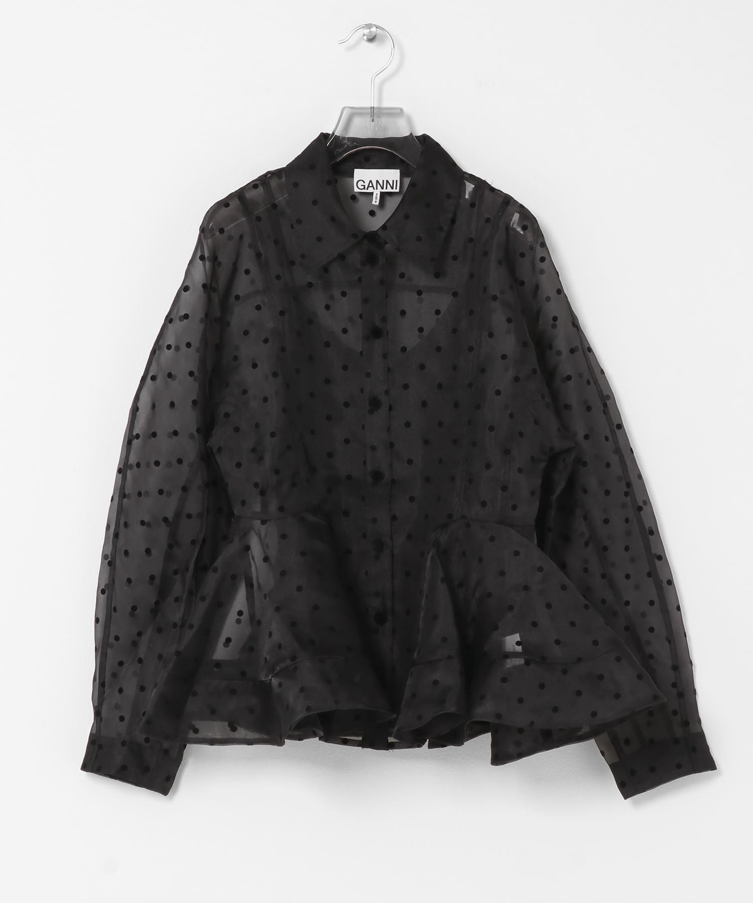 GANNI　FLOCKED ORGANZA PEPLUM SHIRTS