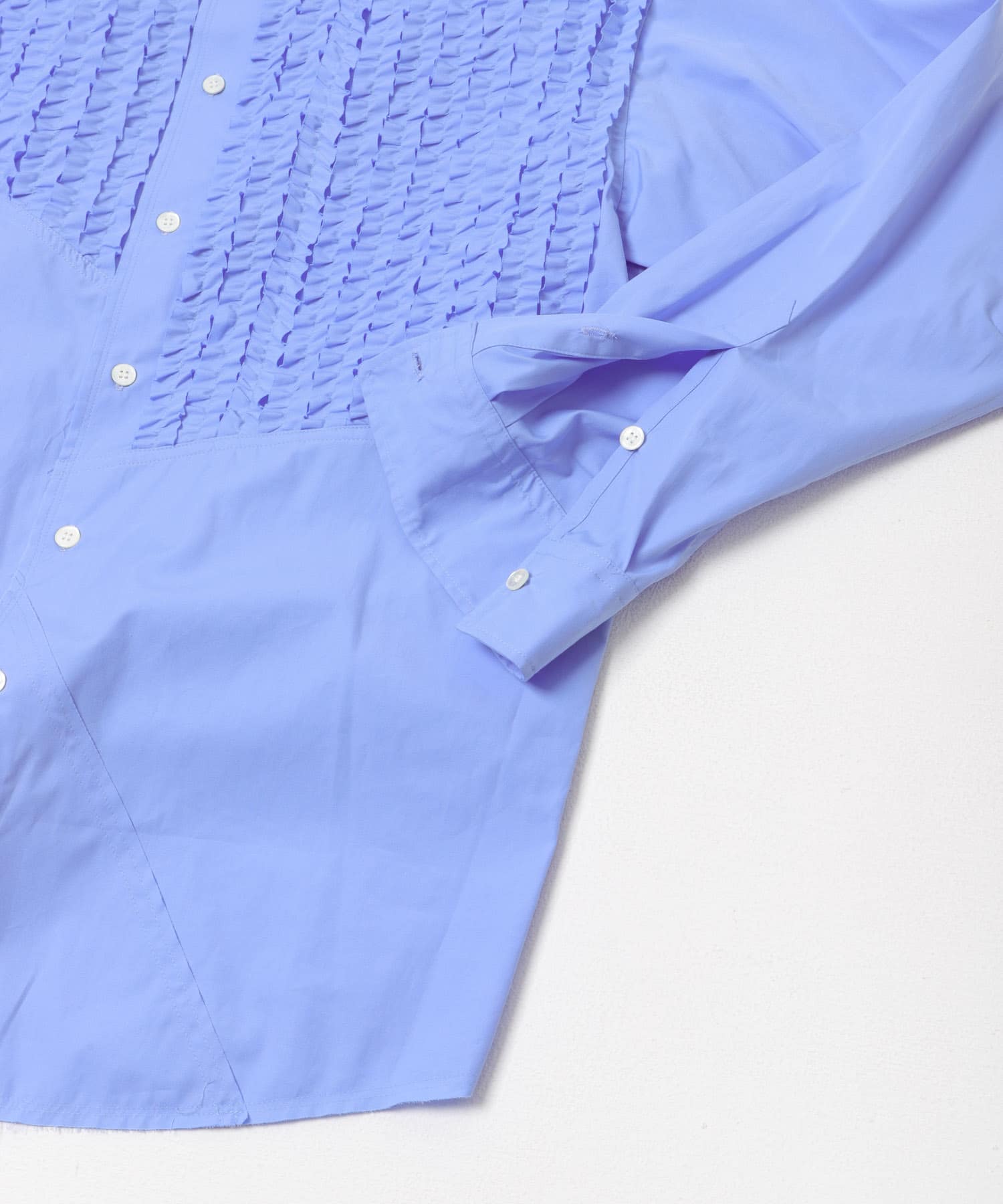 NOMARHYTHM TEXTILE　FRILLED PATCHWORK SHIRTS SAX 1