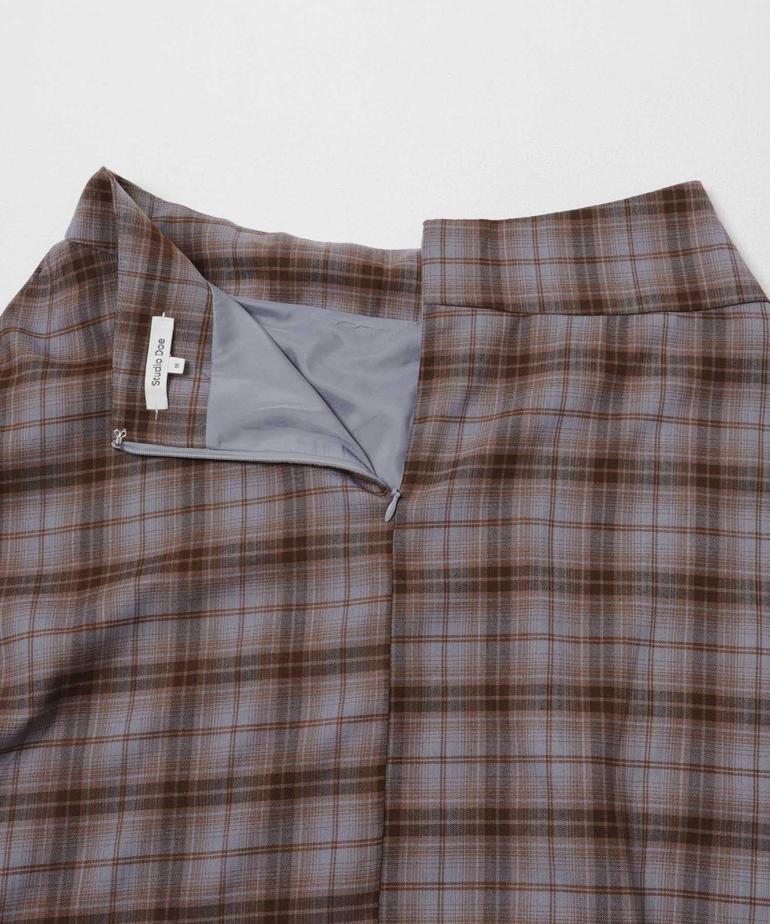 Studio Doe　ASYMMETRICAL PLAID SKIRT BLUE BROWN S