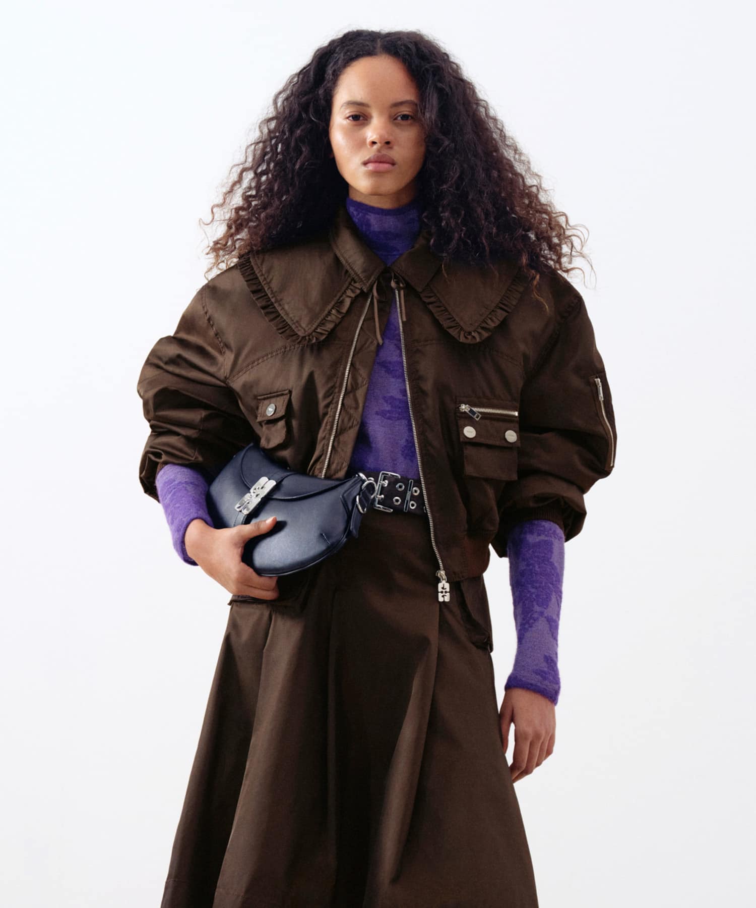 GANNI　DUCHESSE NYLON BOMBER JACKET DEMITASSE 36