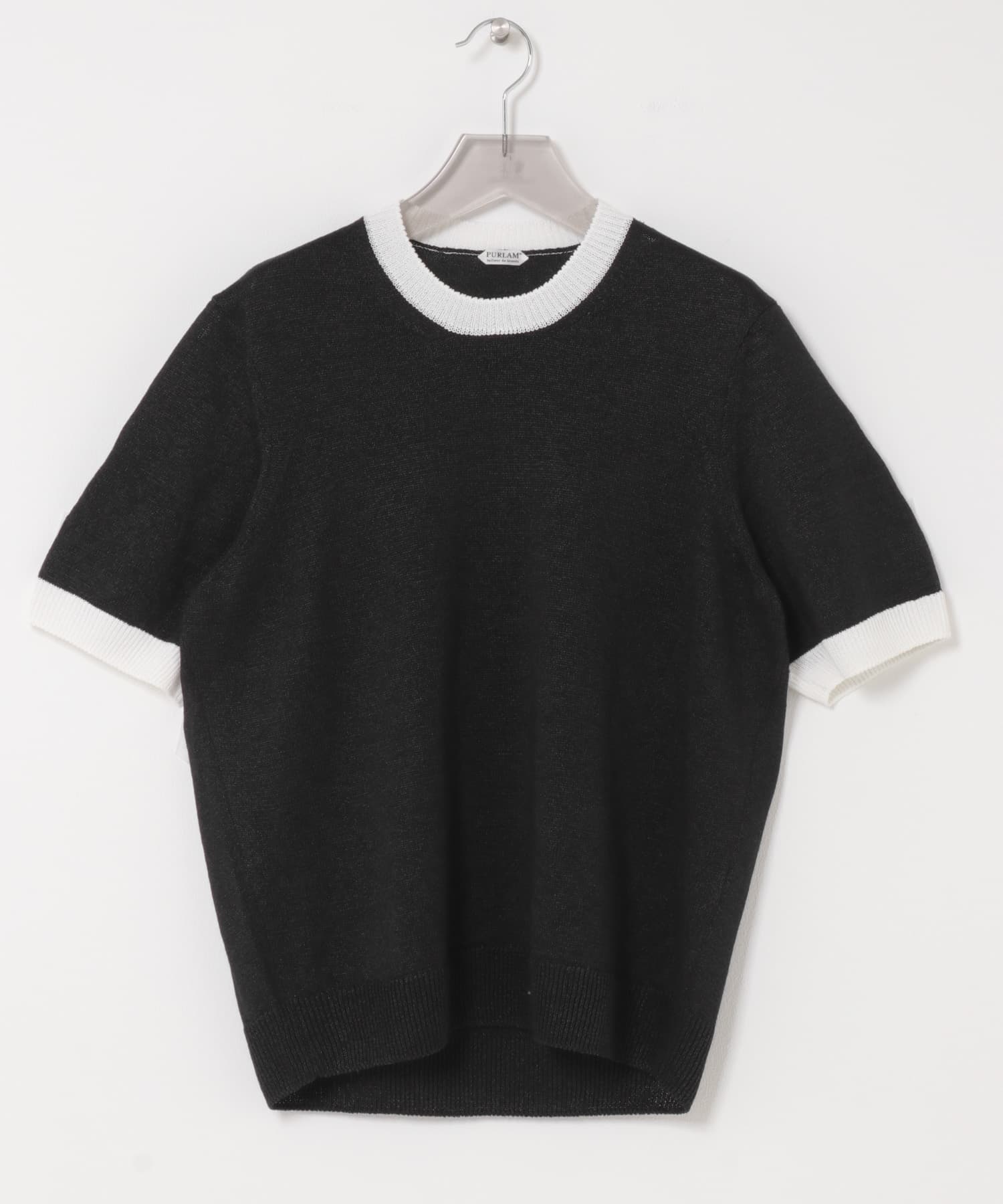 PURLAM　WASHI M-G TENJIKU CREW-NECK SHORT-SLEEVE BK×WHITE 2