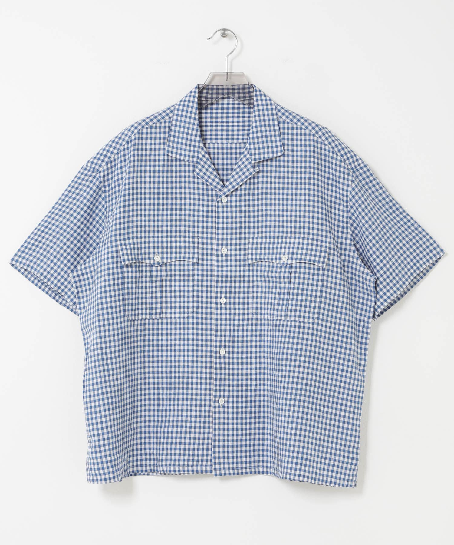 PORTER CLASSIC　KEROUAC LINEN GINGHAM CHECK SHIRTS F.BLUE XL