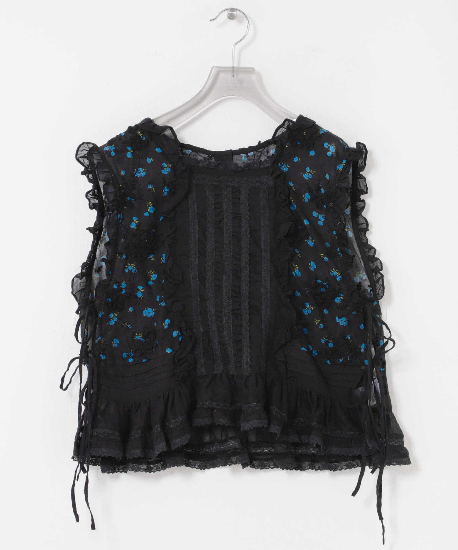 crinkle crinkle crinkle　SHEER FLOWER VEST BLOUSE BLACK Free