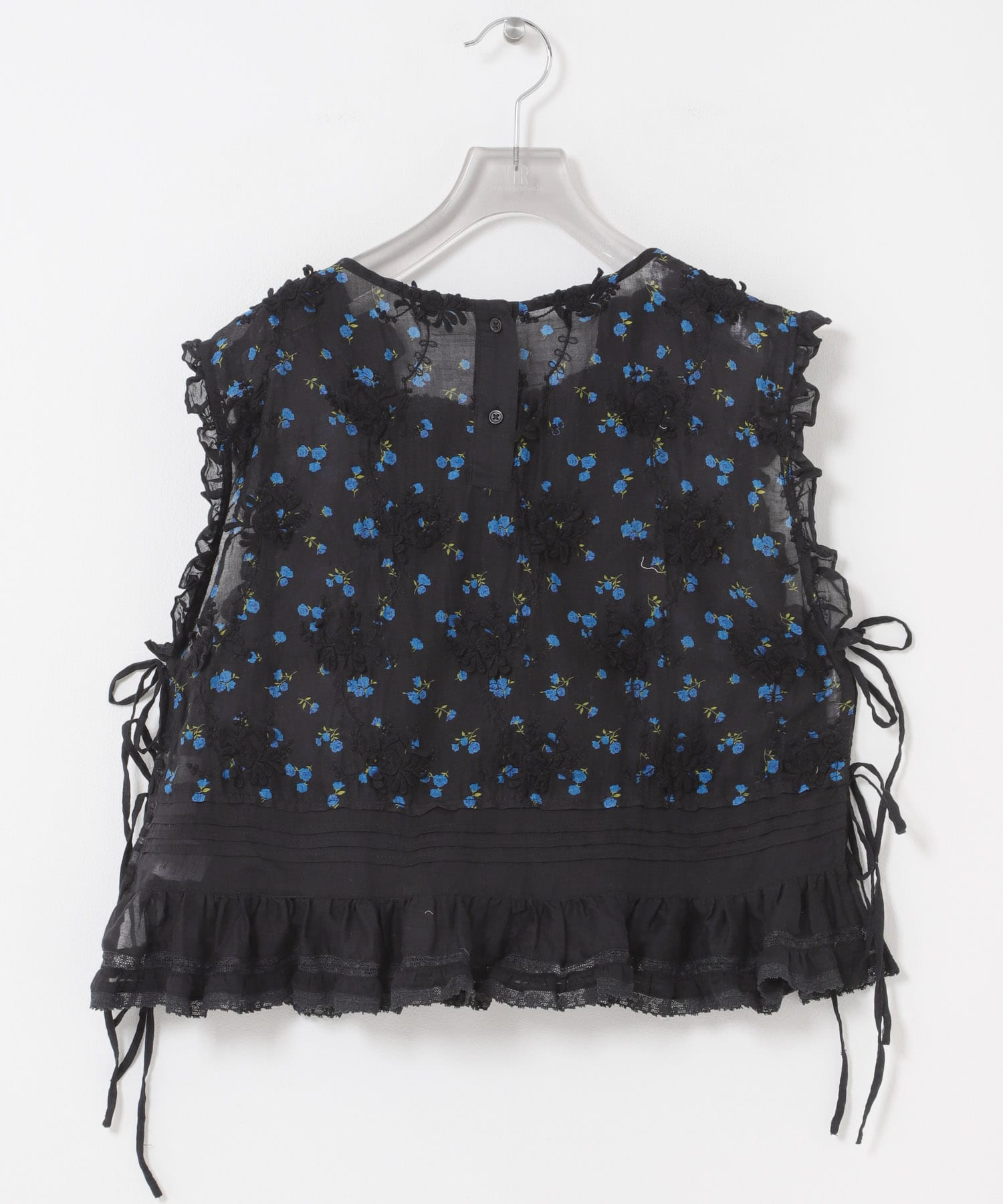 crinkle crinkle crinkle　SHEER FLOWER VEST BLOUSE BLACK Free