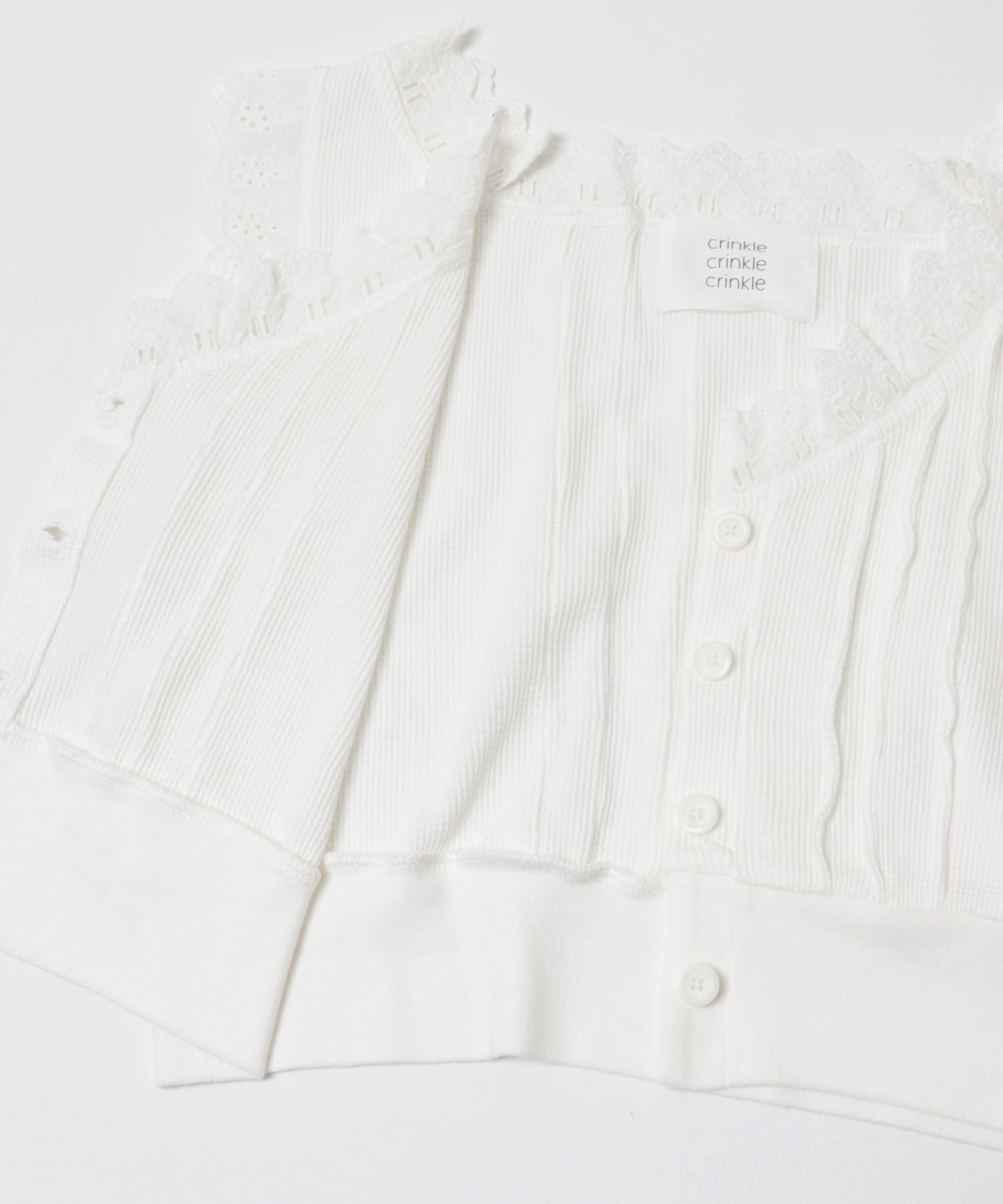 crinkle crinkle crinkle　WAFFLE FRILL VEST WHITE Free