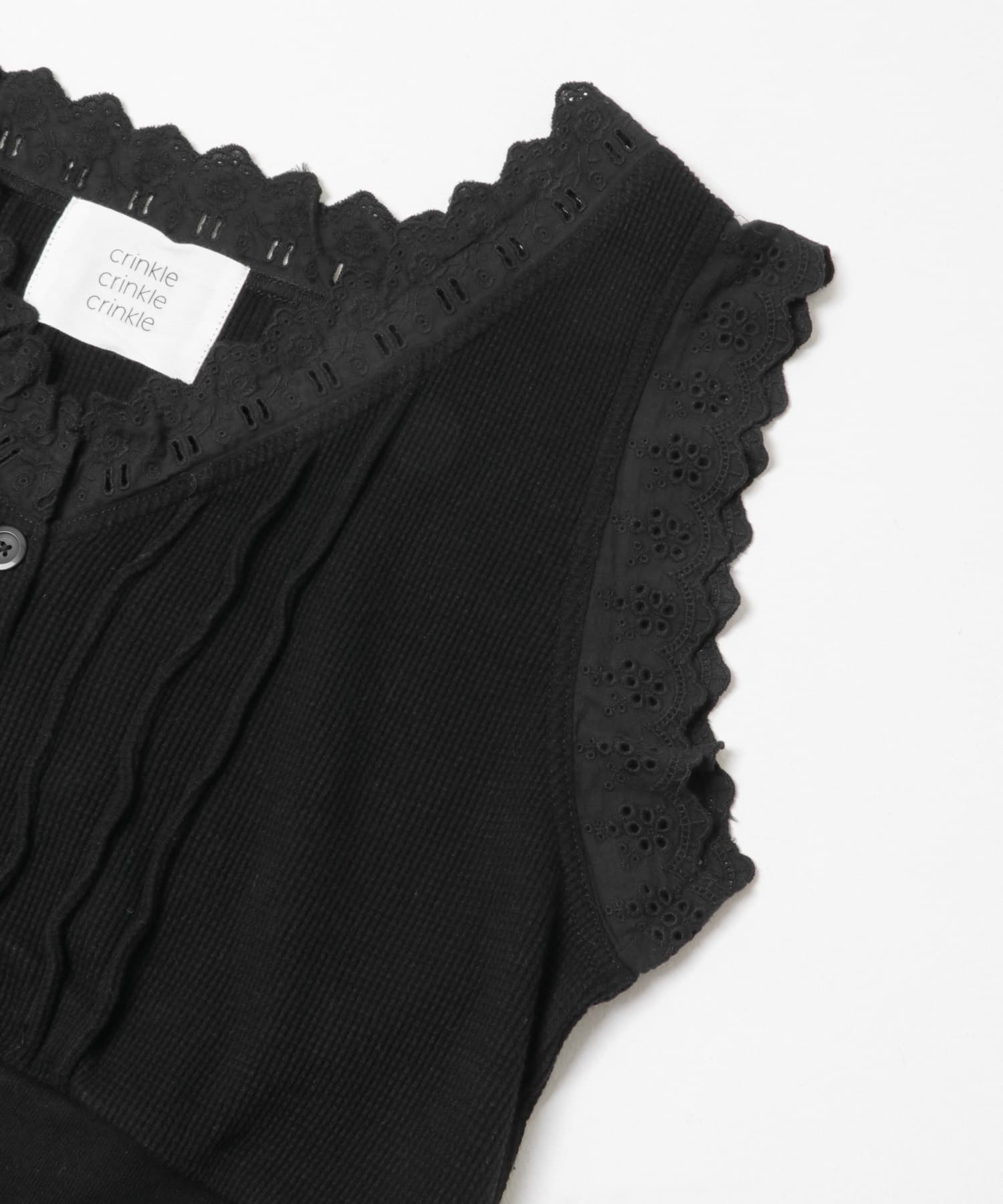 crinkle crinkle crinkle　WAFFLE FRILL VEST BLACK Free