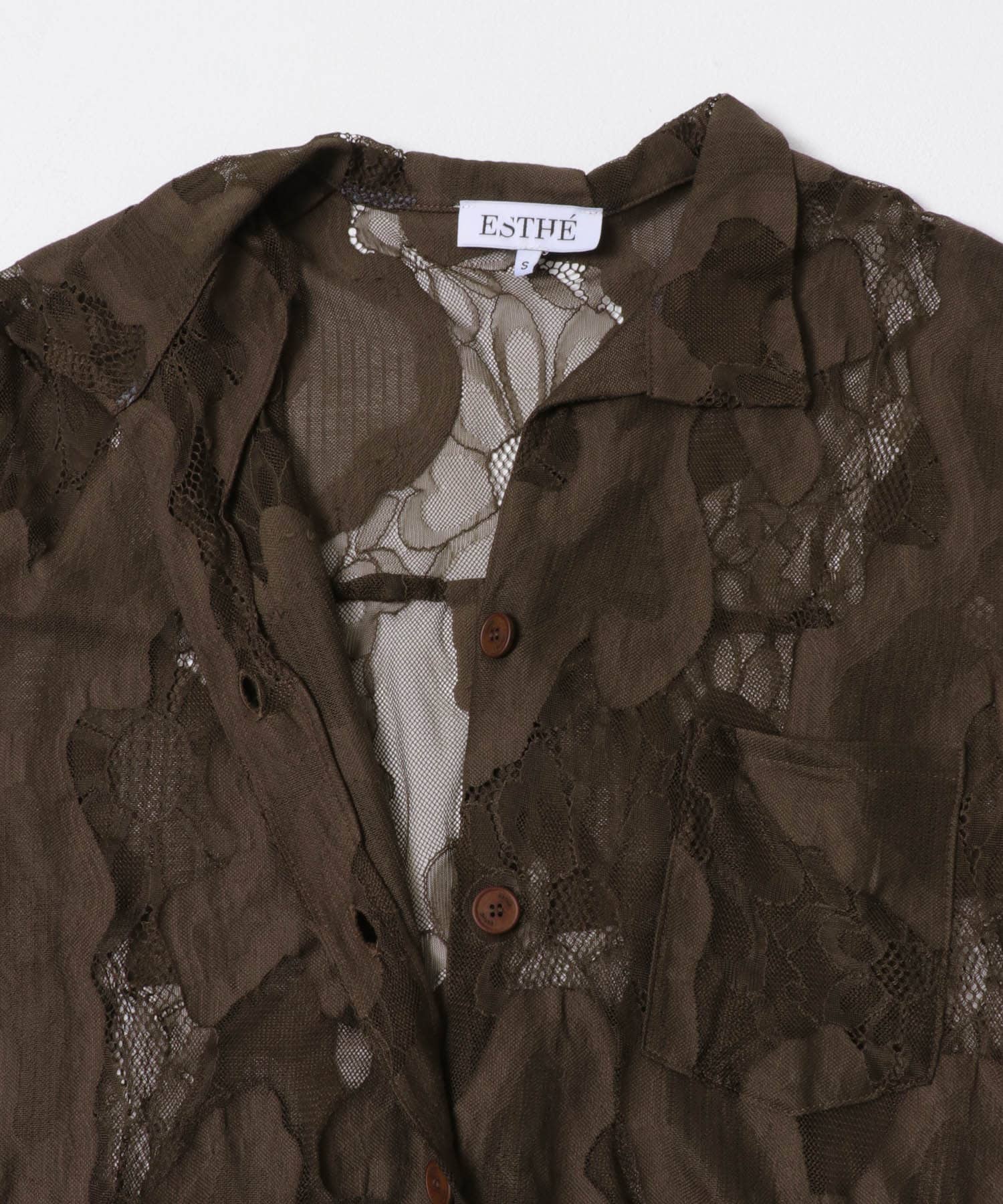 ESTHE　OVERSIZED SHEER LACE SHIRTS BROWN S