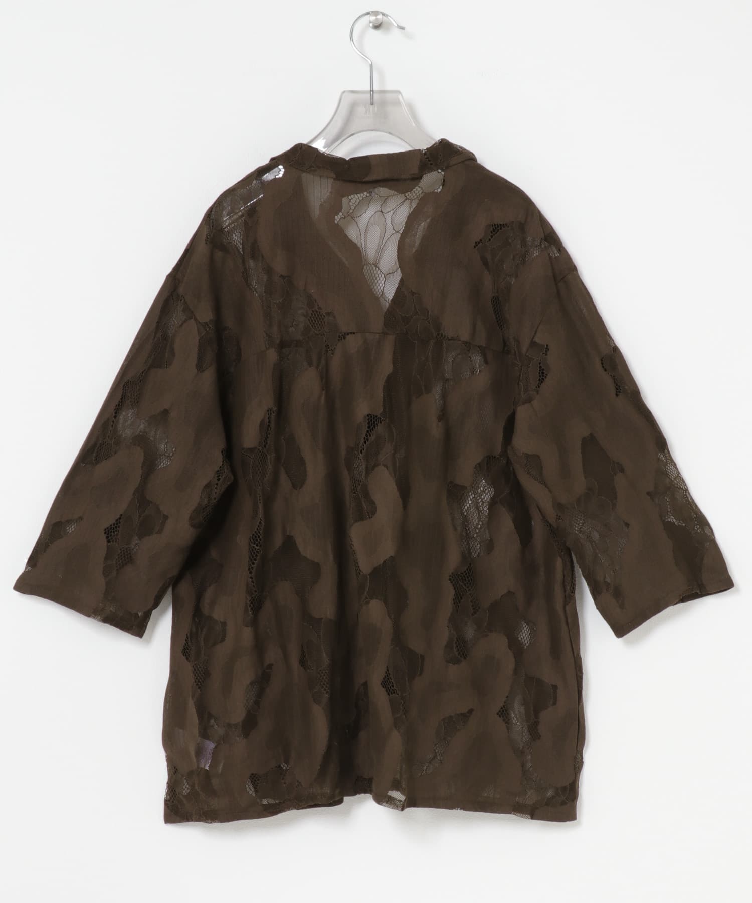 ESTHE　OVERSIZED SHEER LACE SHIRTS BROWN S